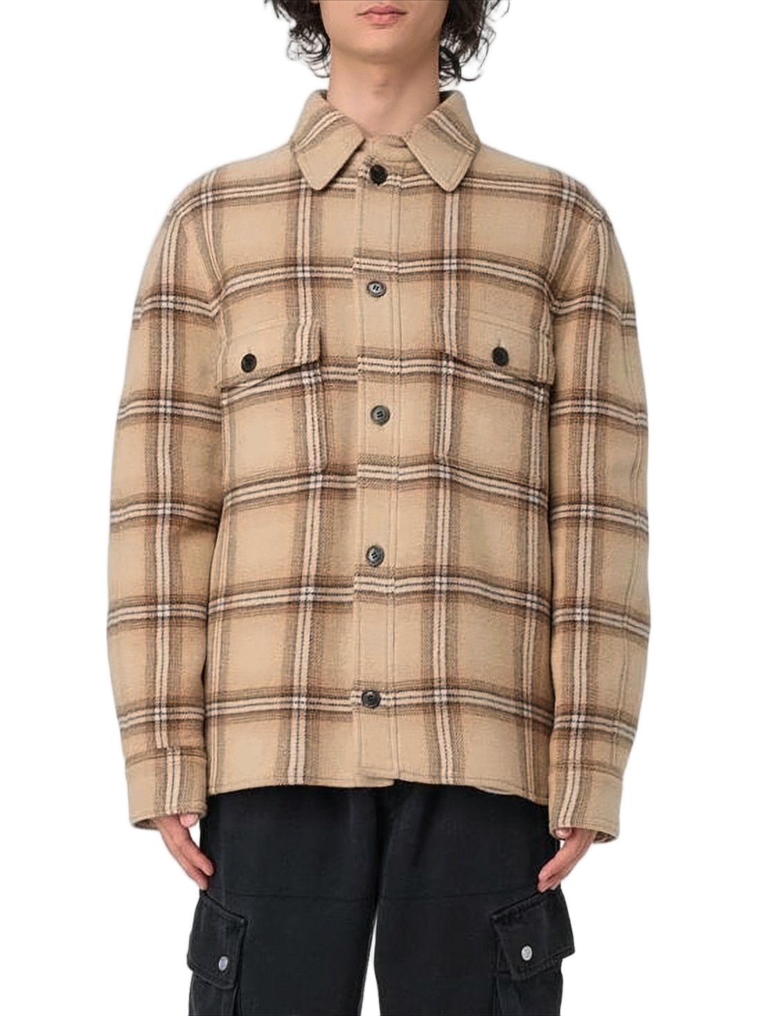 Plaid Wool-Blend Jacket with Structured Collar