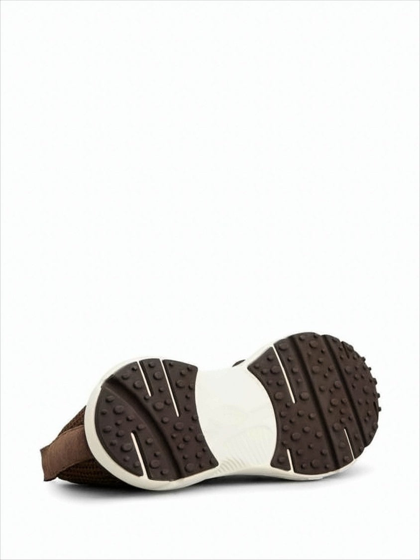Sporty Brown Knitted Sneakers with Rubber Sole