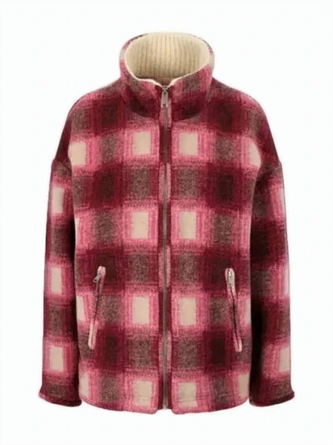 Checkered Jacket with High Collar