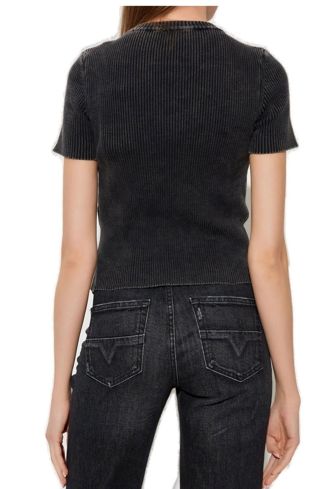 Ribbed Knit Short-Sleeve Sweater