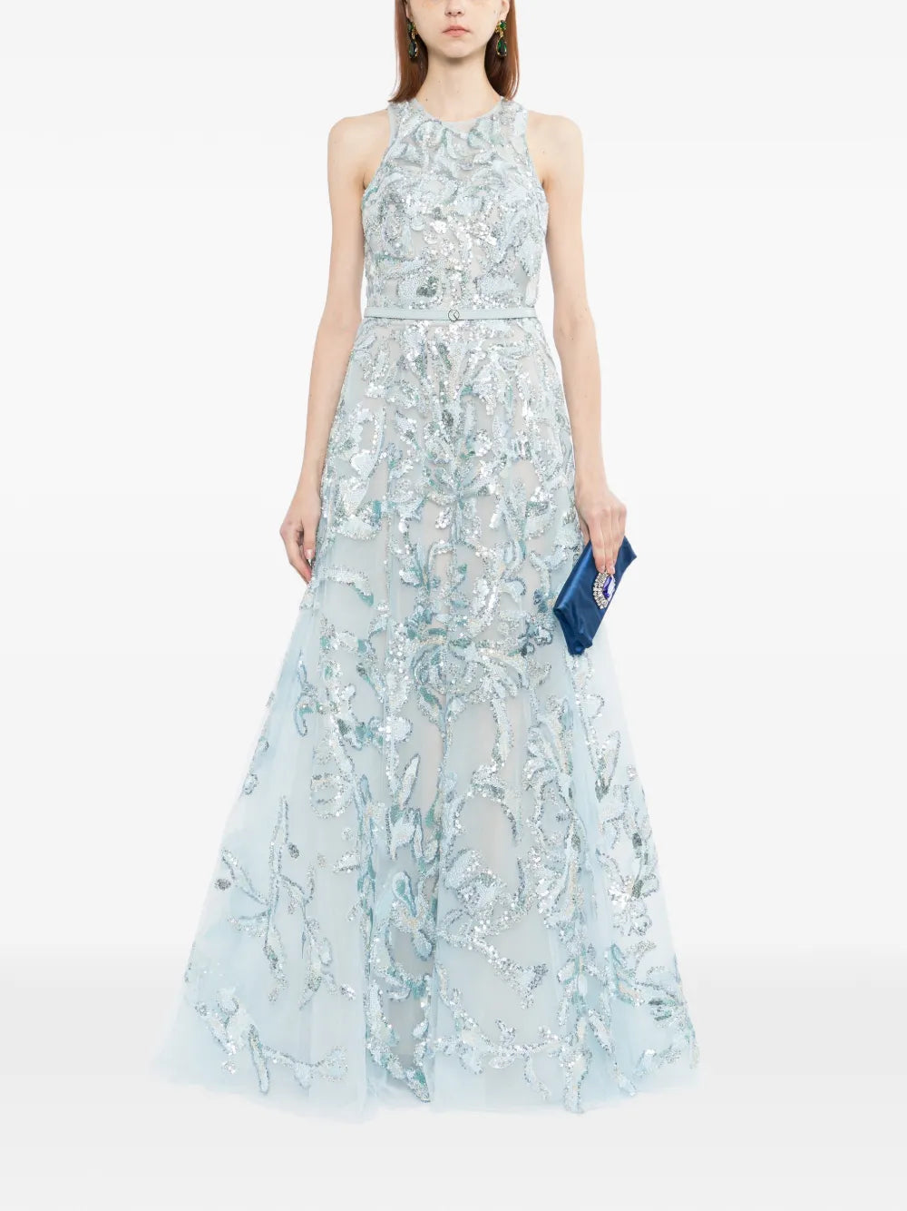Embroidered Tulle Long Dress