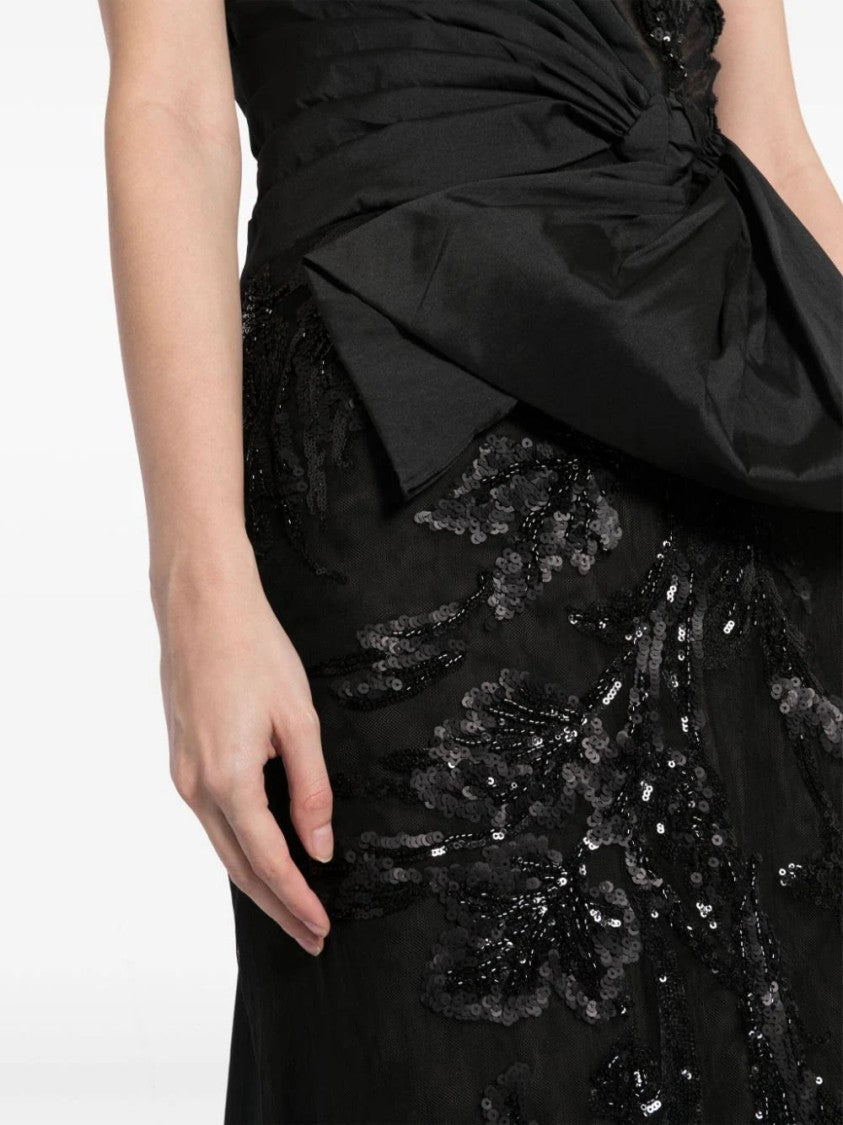 Tulle Strapless, Beaded Dress With A Taffeta Draping And Tail