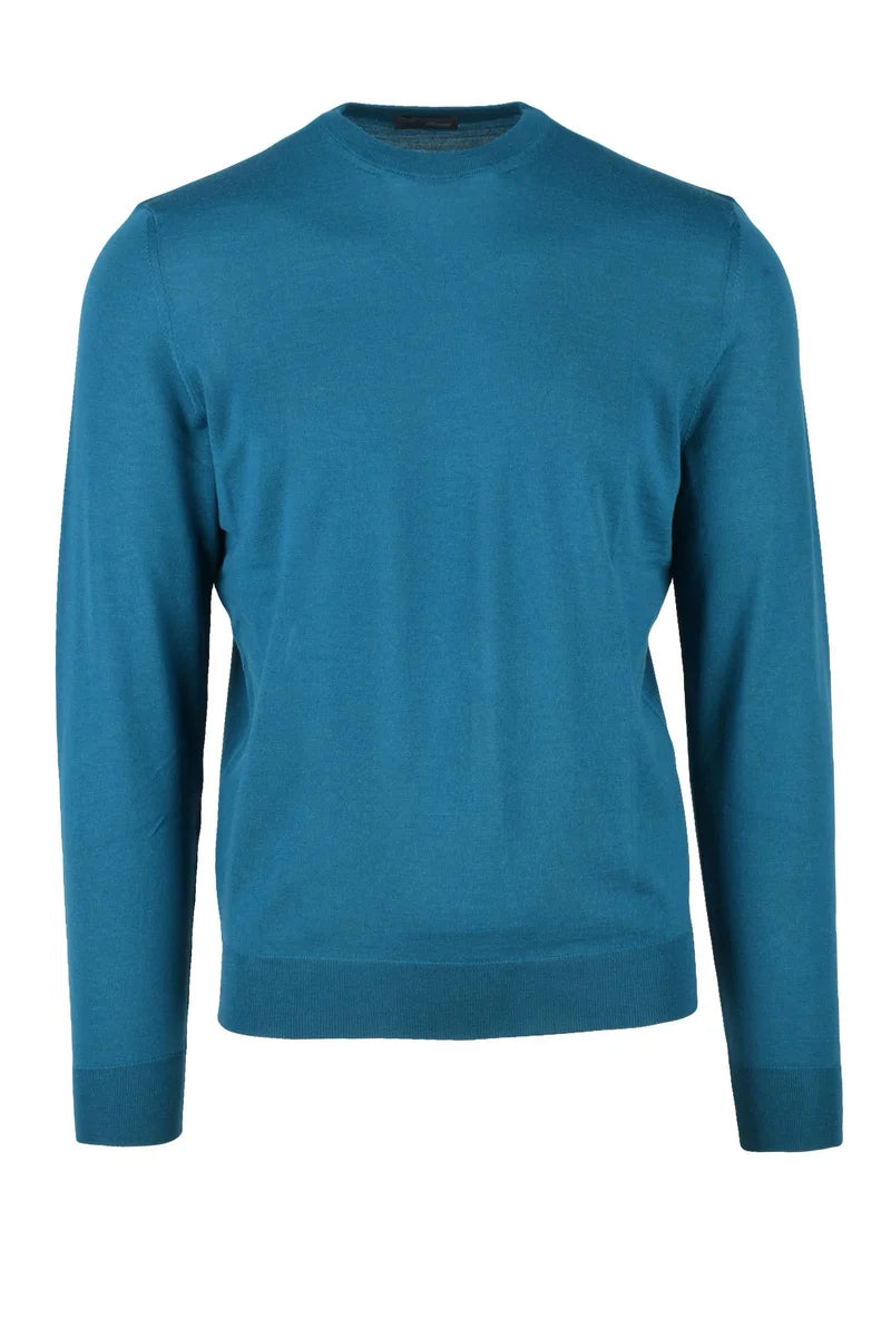 Thin Merino Wool Crew Neck Pullover - Blue