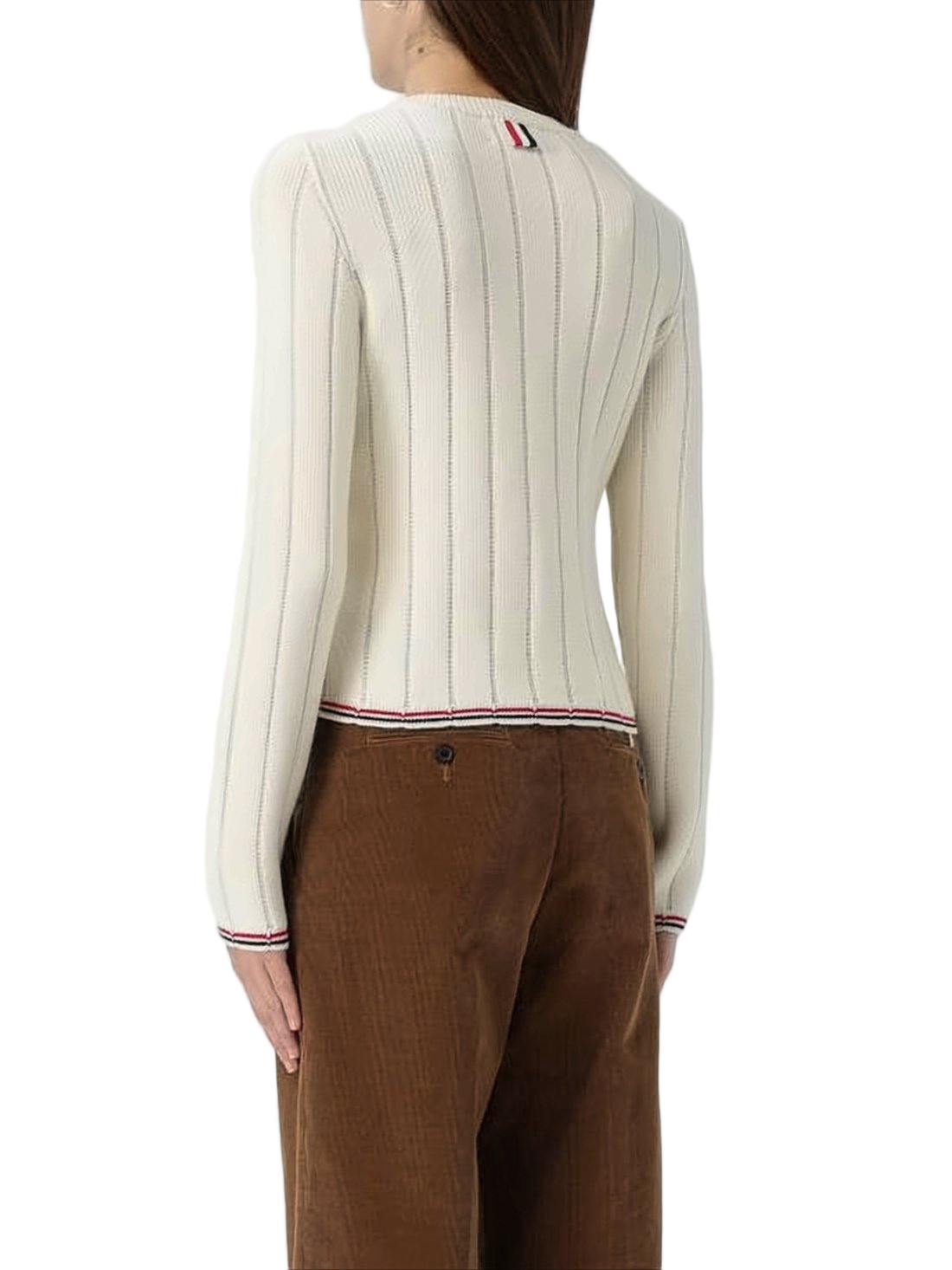 Cropped Ribbed Knit Sweater with Tricolor Details