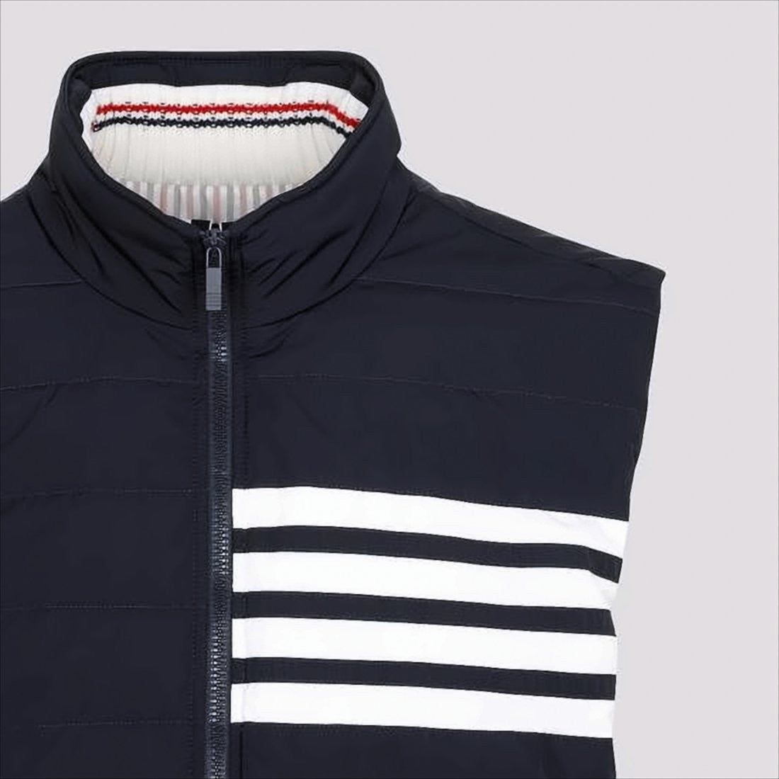 Quilted Padded Vest with High Collar and Striped Detail