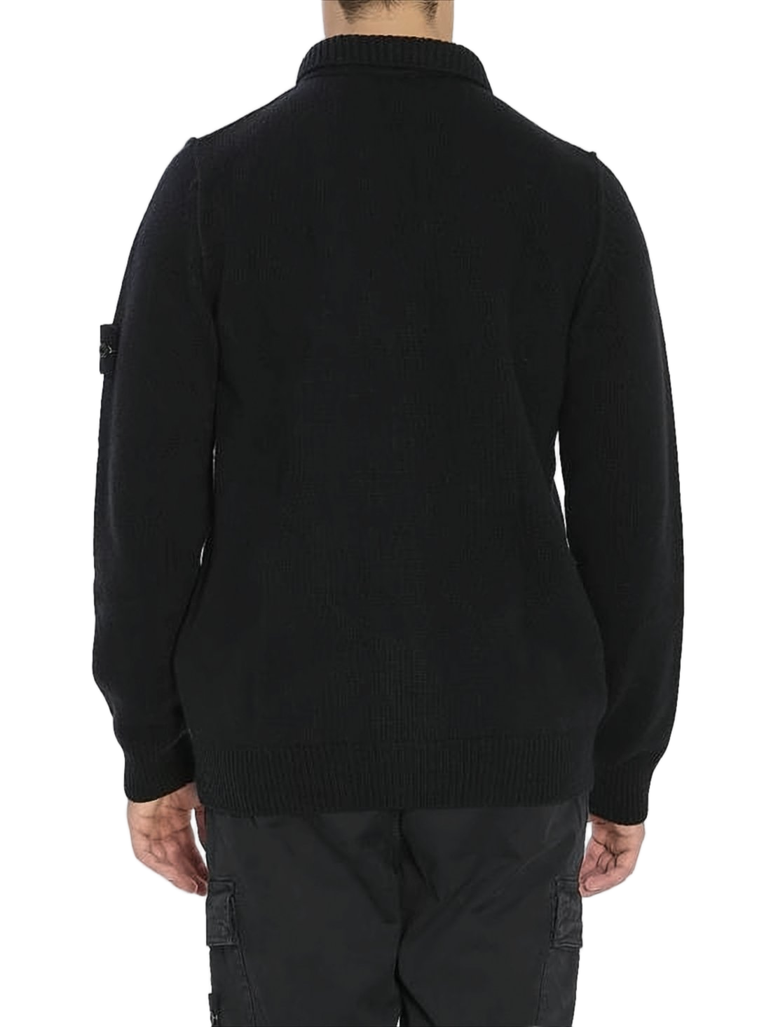 Button-Up Black Knit Cardigan with Ribbed Detailing