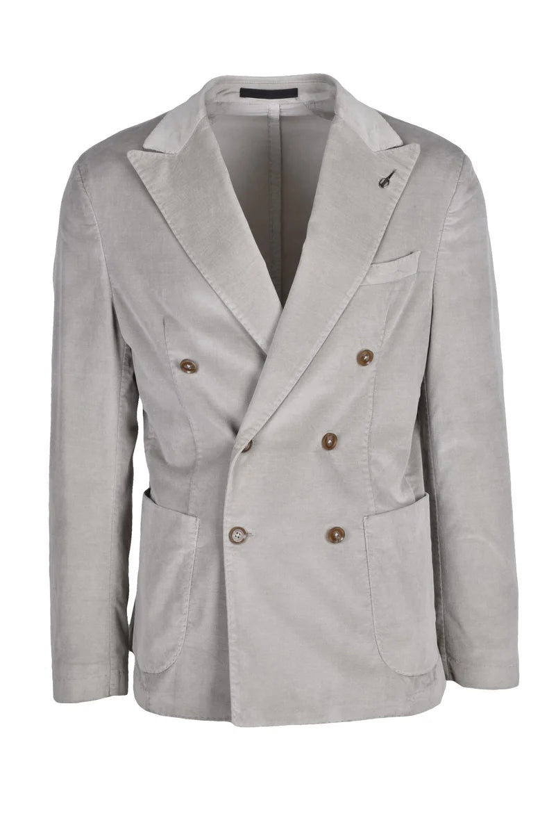 Double-Breasted Velvet Jacket - Light Grey