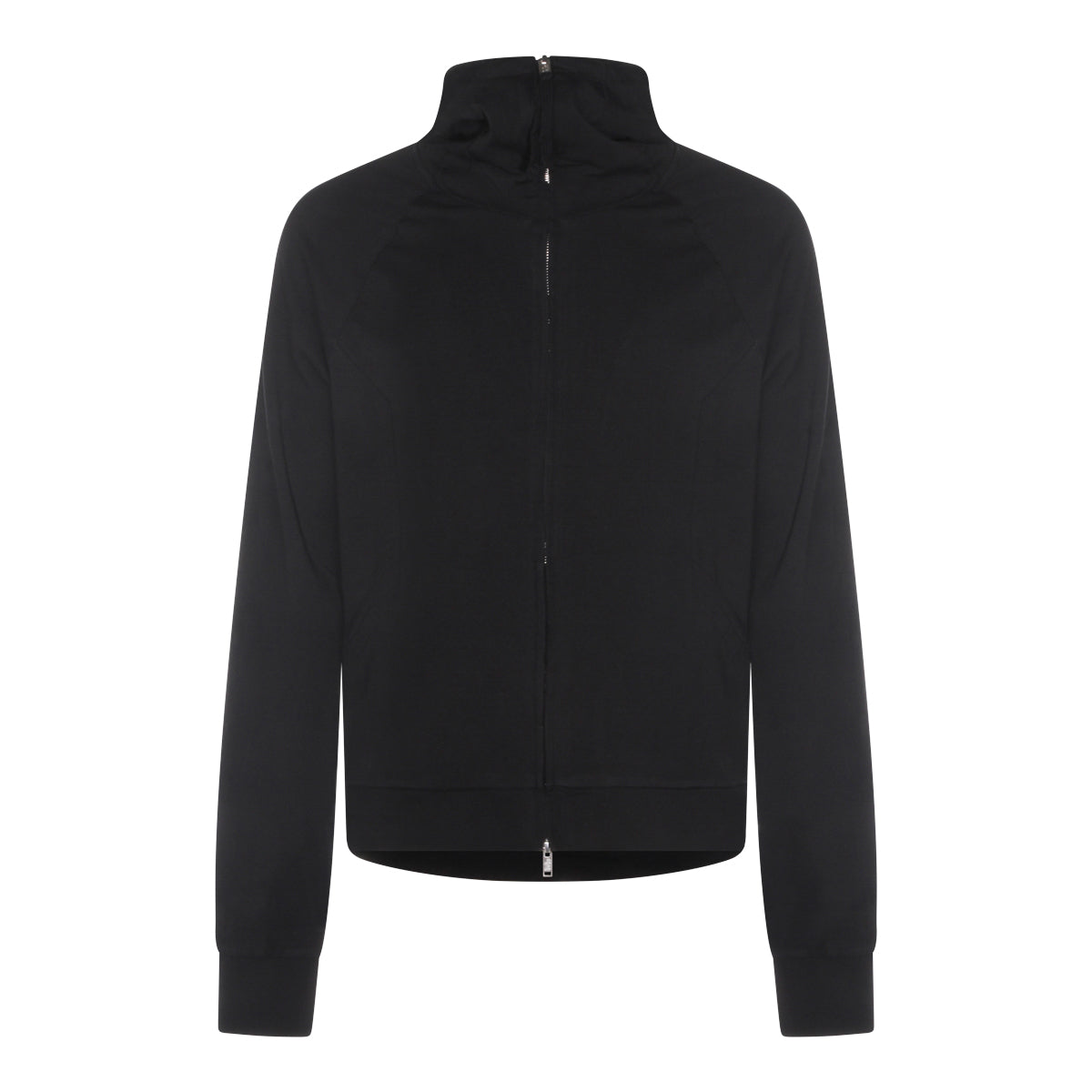 Black Cotton High Collar Zip Sweatshirt
