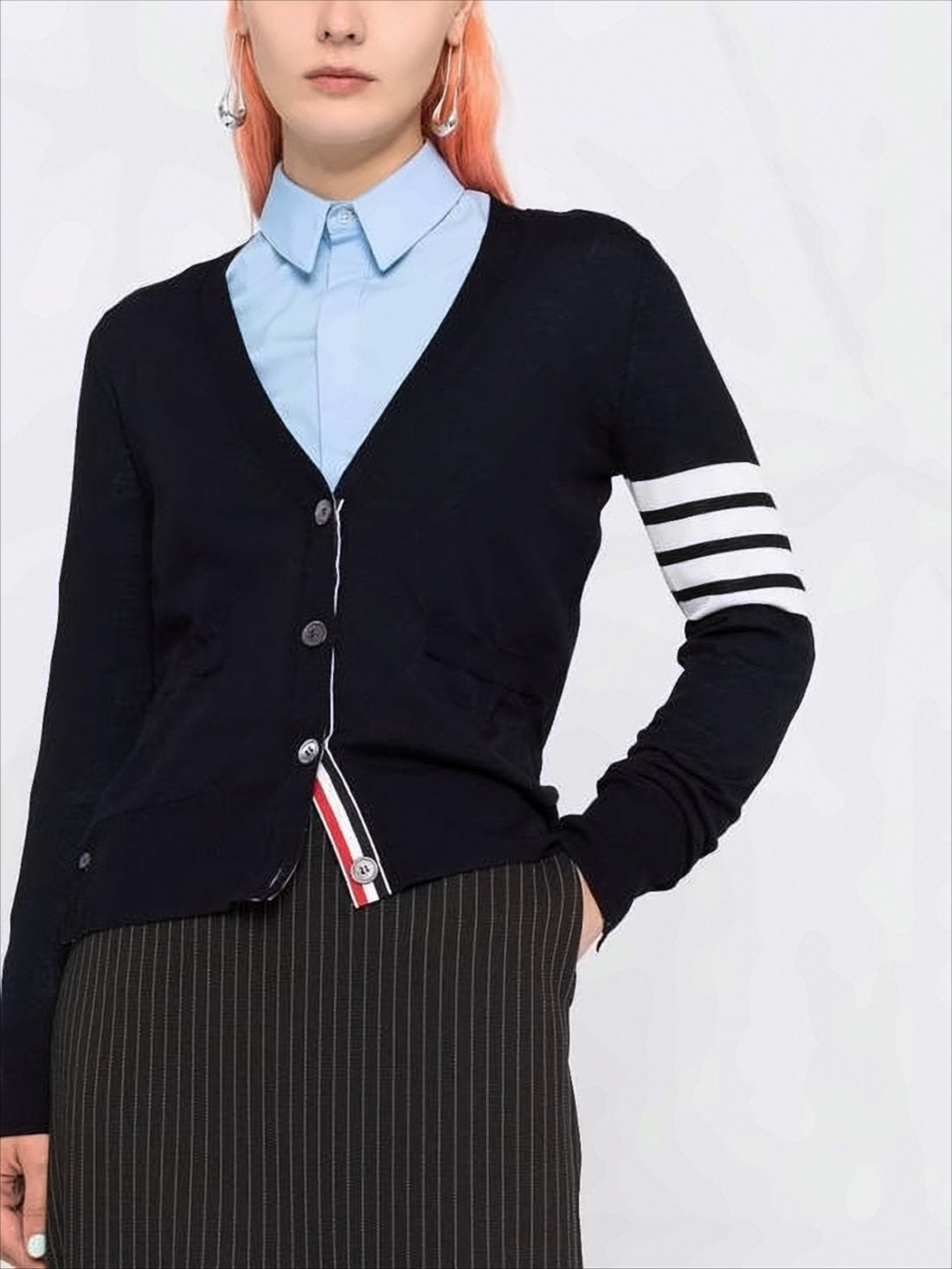 V-Neck Merino Wool Cardigan With Distinctive Stripes