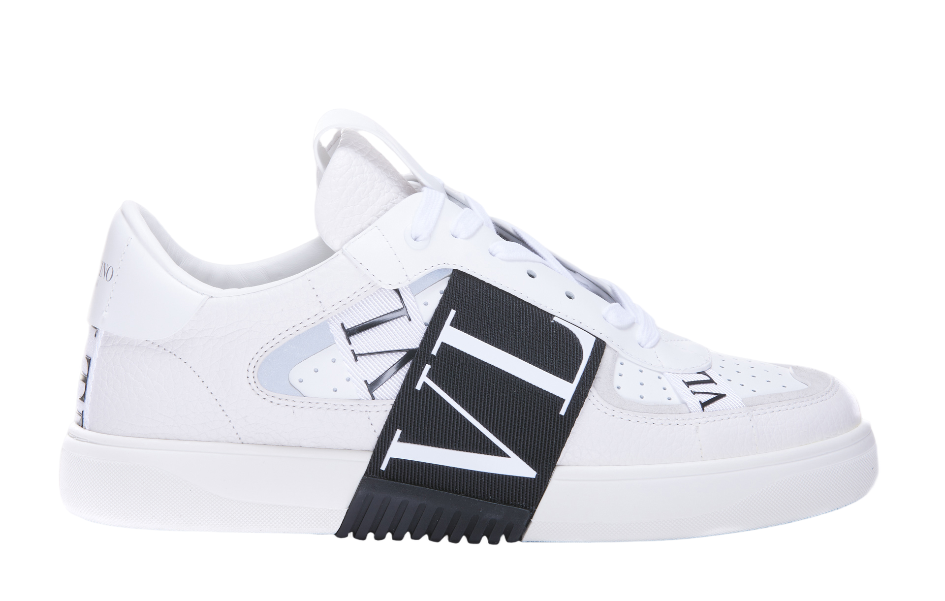 White Sneakers with Bold Black Strap