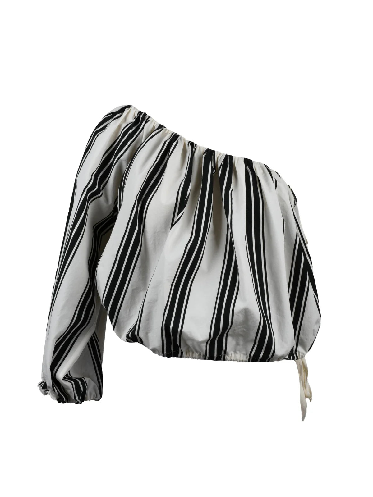 White Black Cotton Polyamide One-Shoulder Top