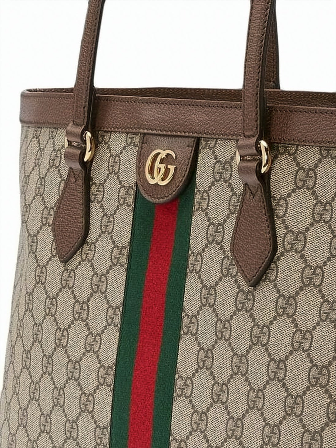 Medium Monogram Canvas Tote with Leather Trim and Double G Logo