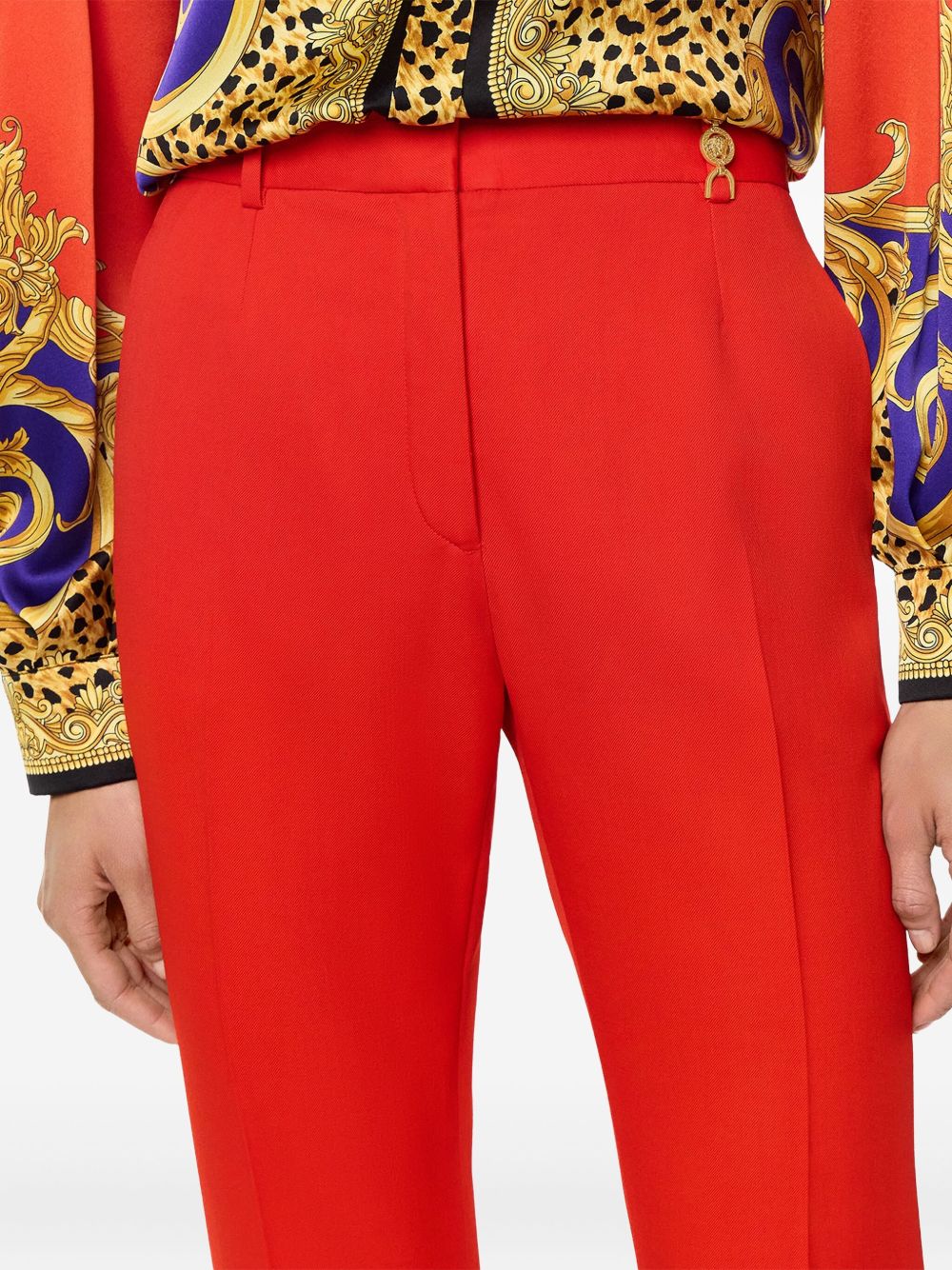 High-Waisted Flared Trousers in Bold Red