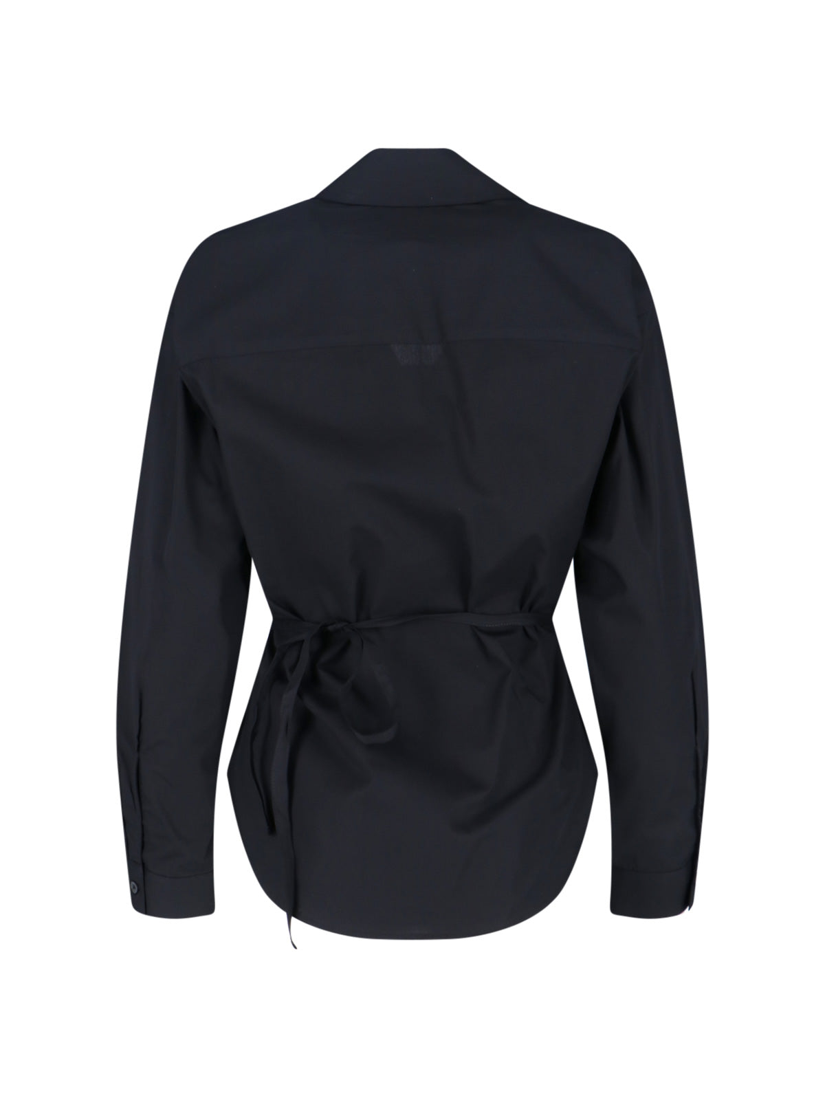 Asymmetrical Black Cotton Shirt With Curved Hem And Embroidered Logo
