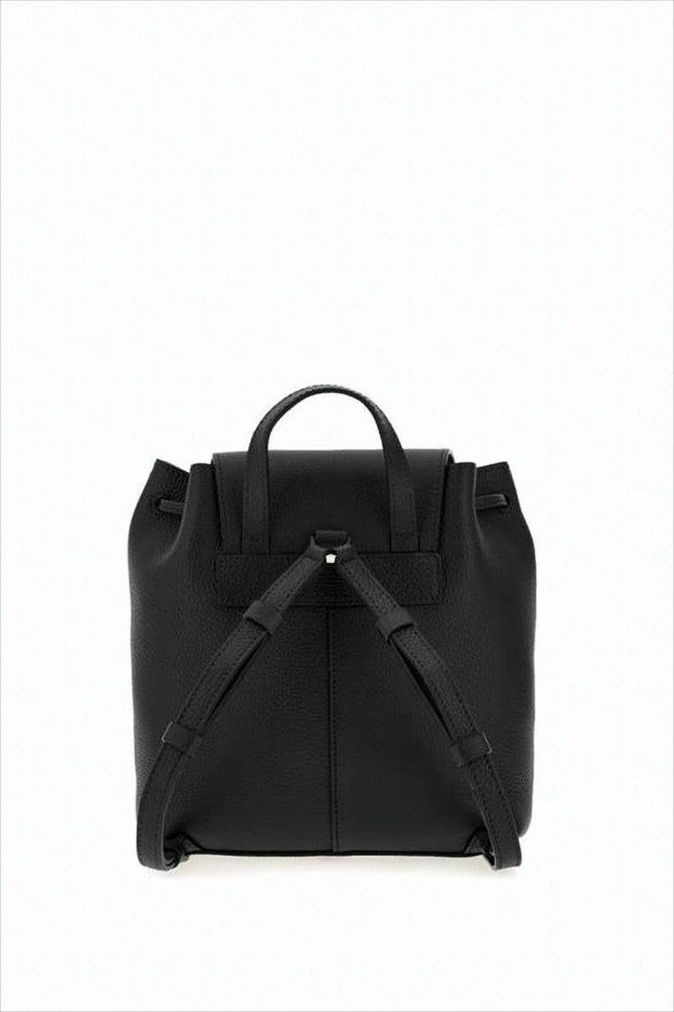 Structured Black Calf Leather Backpack with Flap Closure