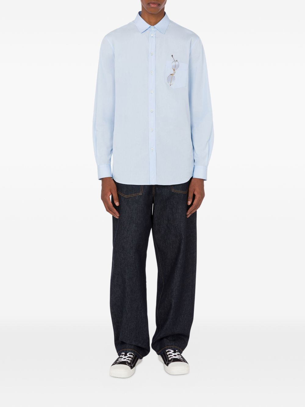 Light Blue Silk-Nylon Casual Shirt