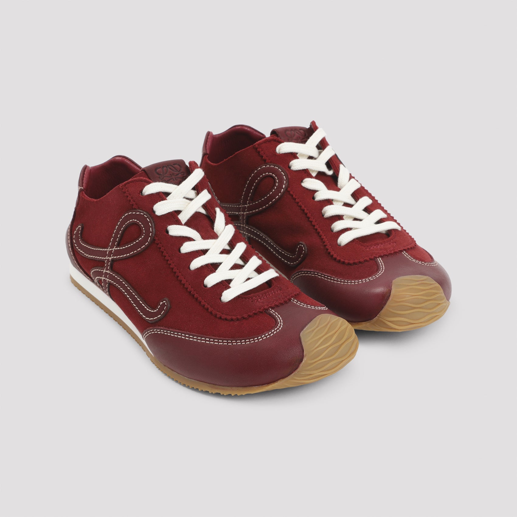 Red Leather Low-Top Sneakers with Decorative Stitching