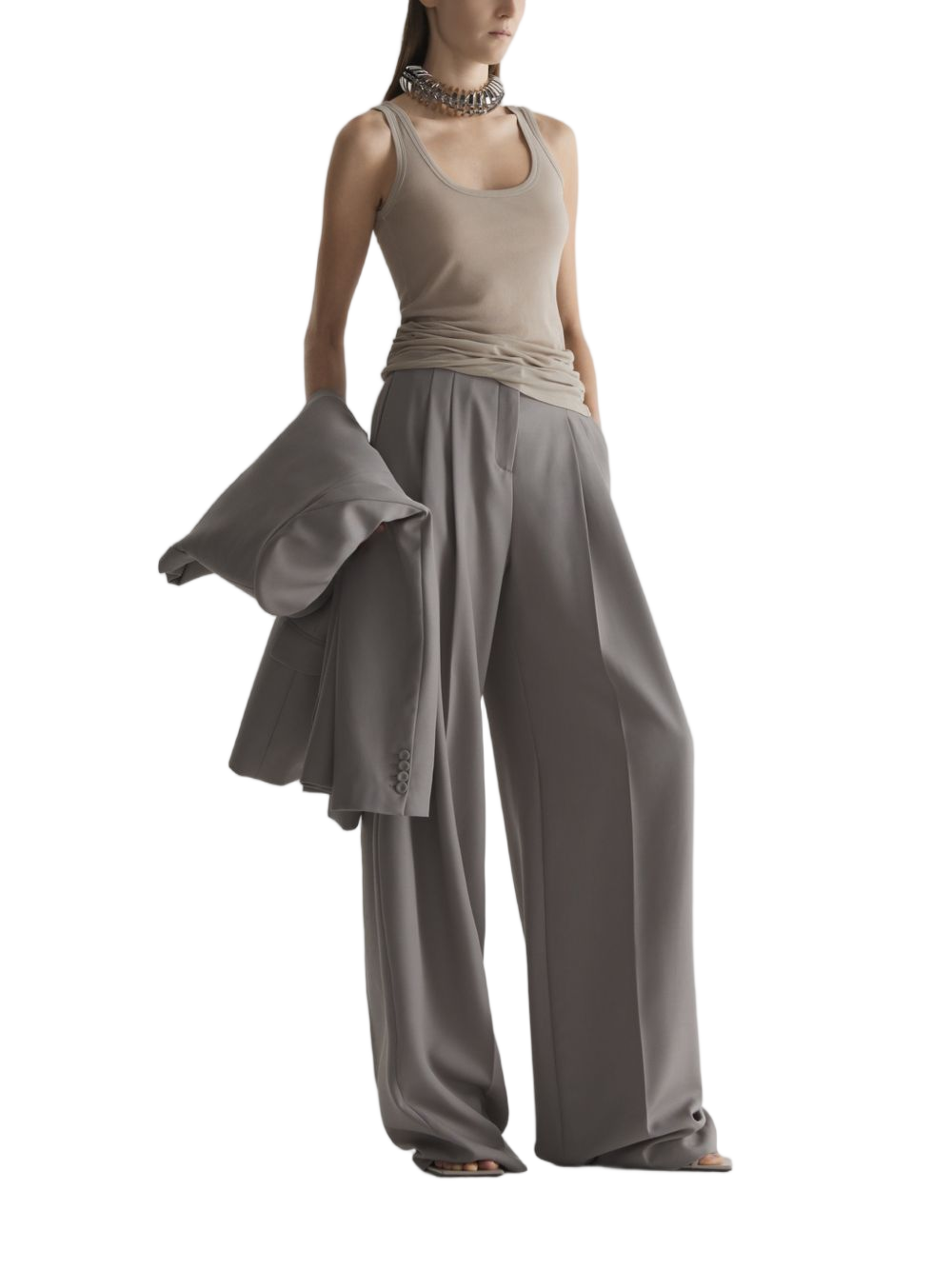 Brown Minimalist Crew Neck Knit Top