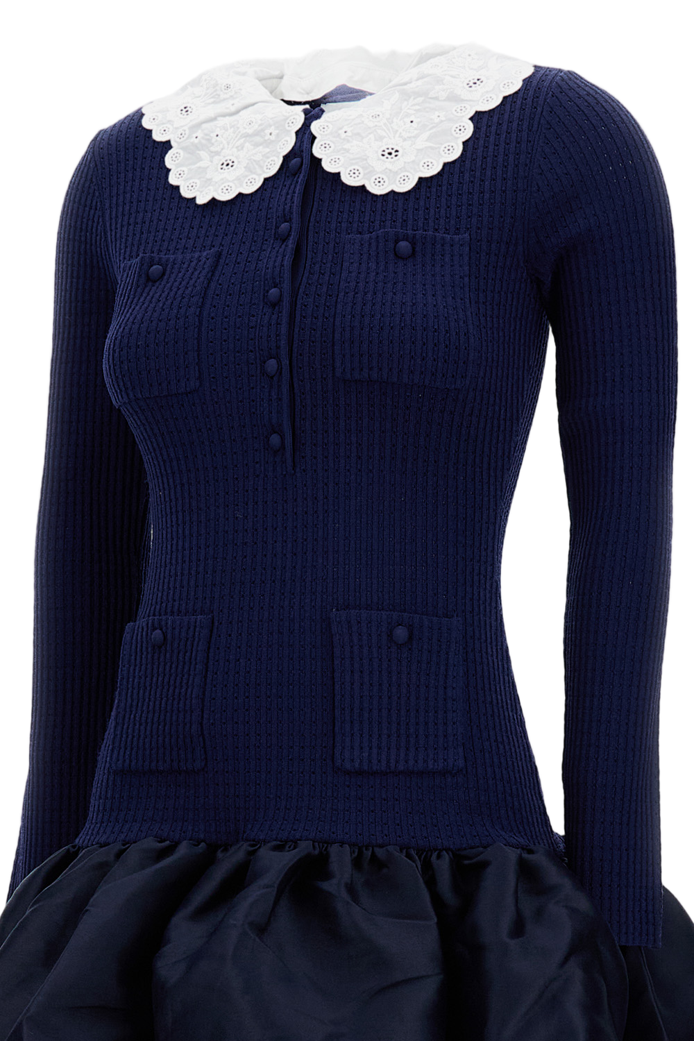 Navy Knit Taffeta Mini Dress