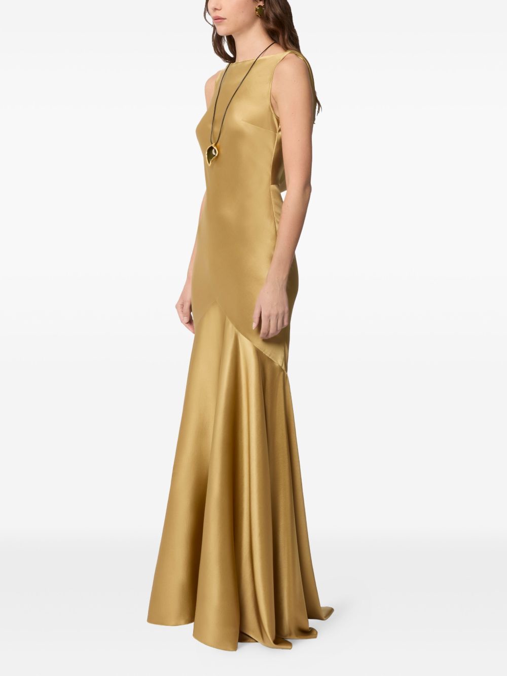 Bateau Neckline Floor-Length Golden Evening Dress