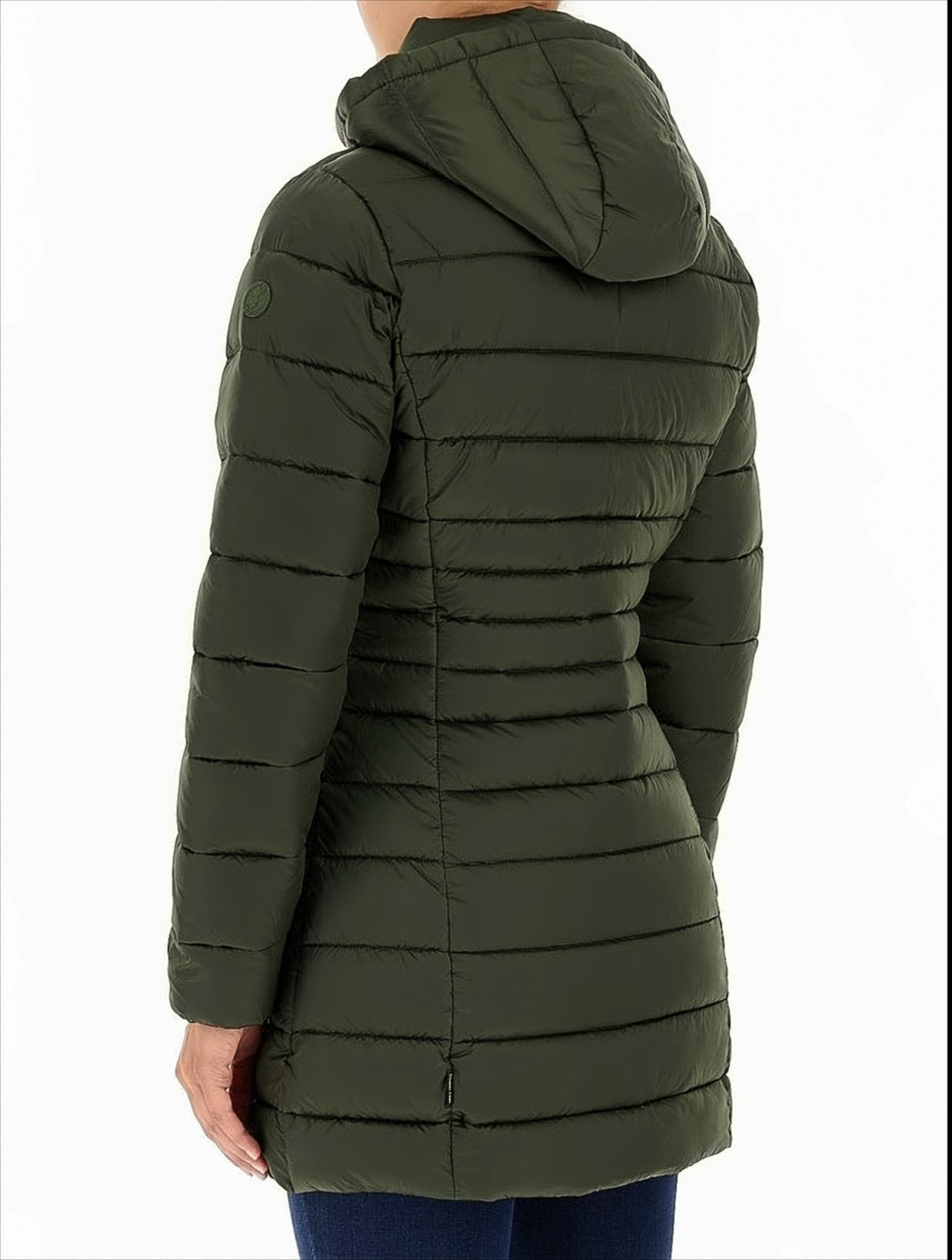 Quilted Green Down Jacket With Drawstring Hood