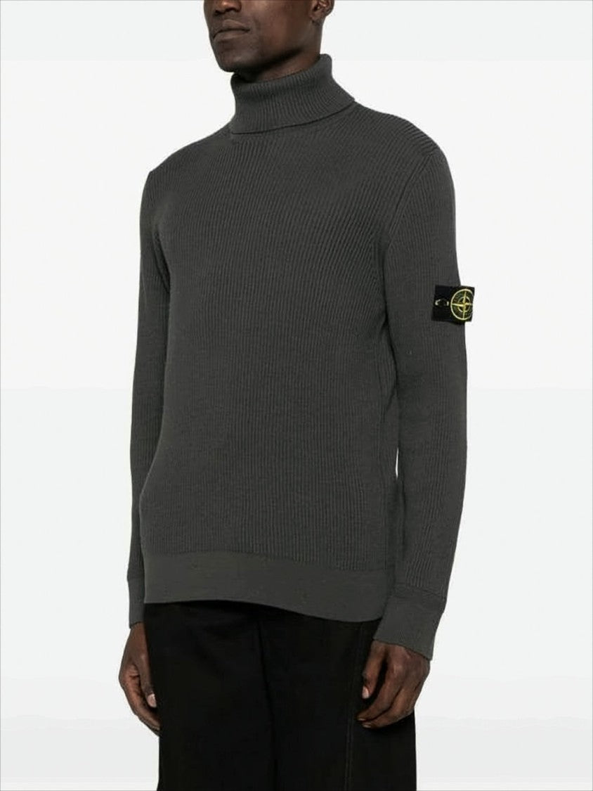 Ribbed Knit Turtleneck Sweater with Compass Logo