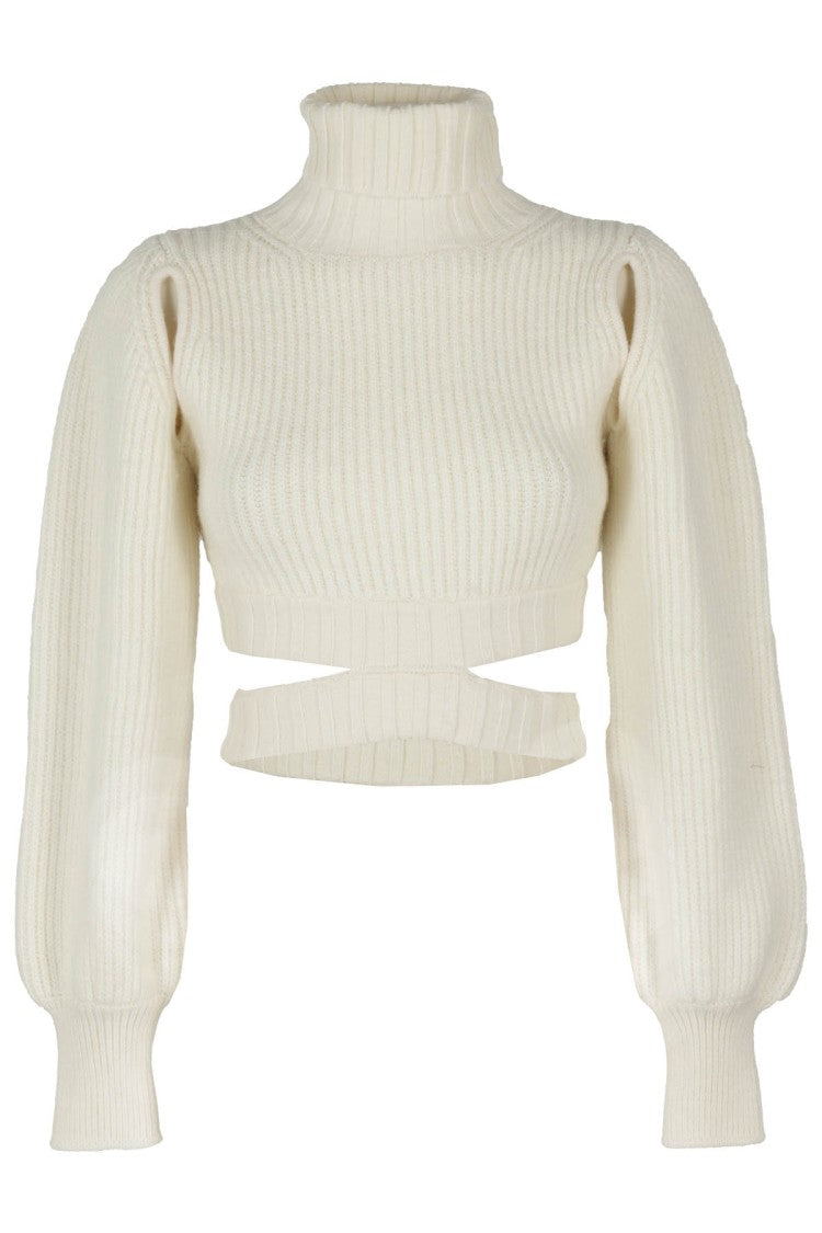 Ribbed Crop Pullover With High Neck