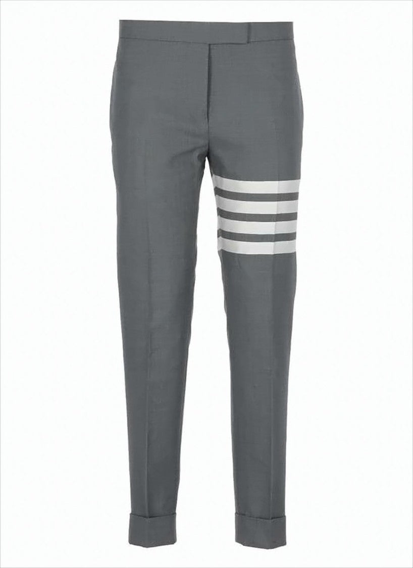Tailored Grey Wool Straight Pants with Signature Stripe Detail
