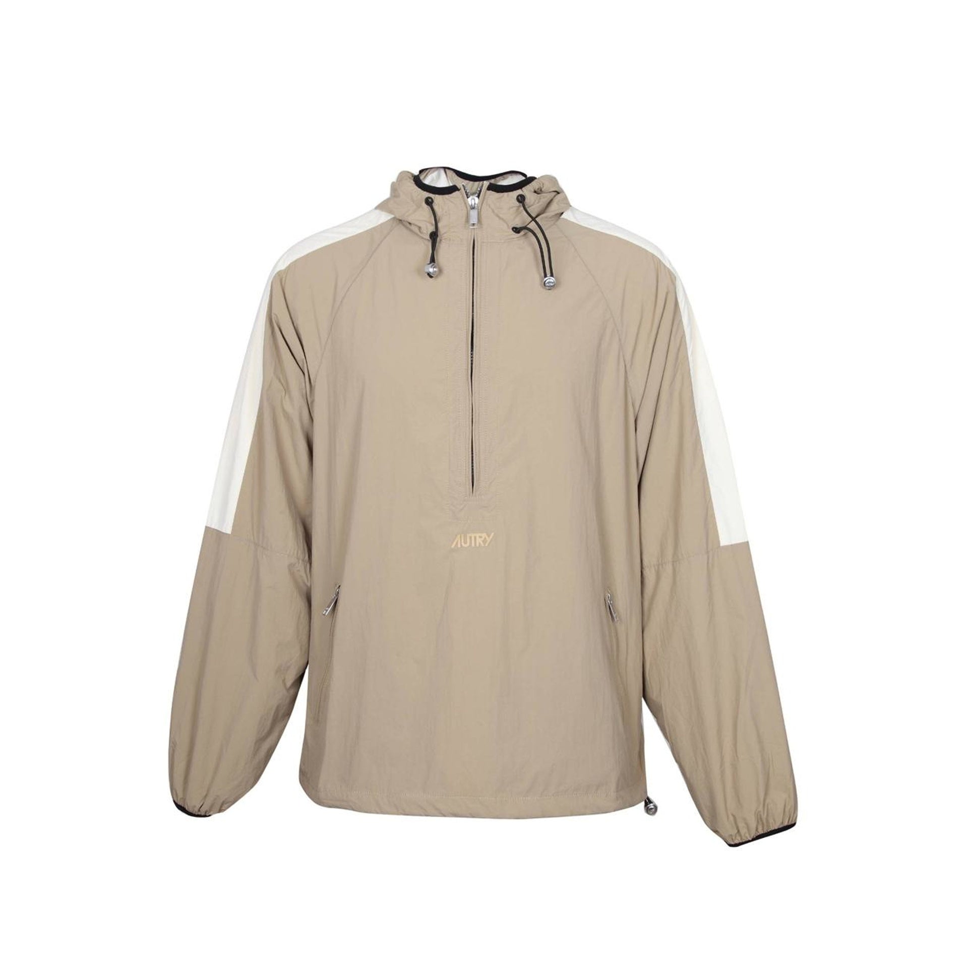 Beige Nylon Windbreaker Jacket With Adjustable Drawstring Hem