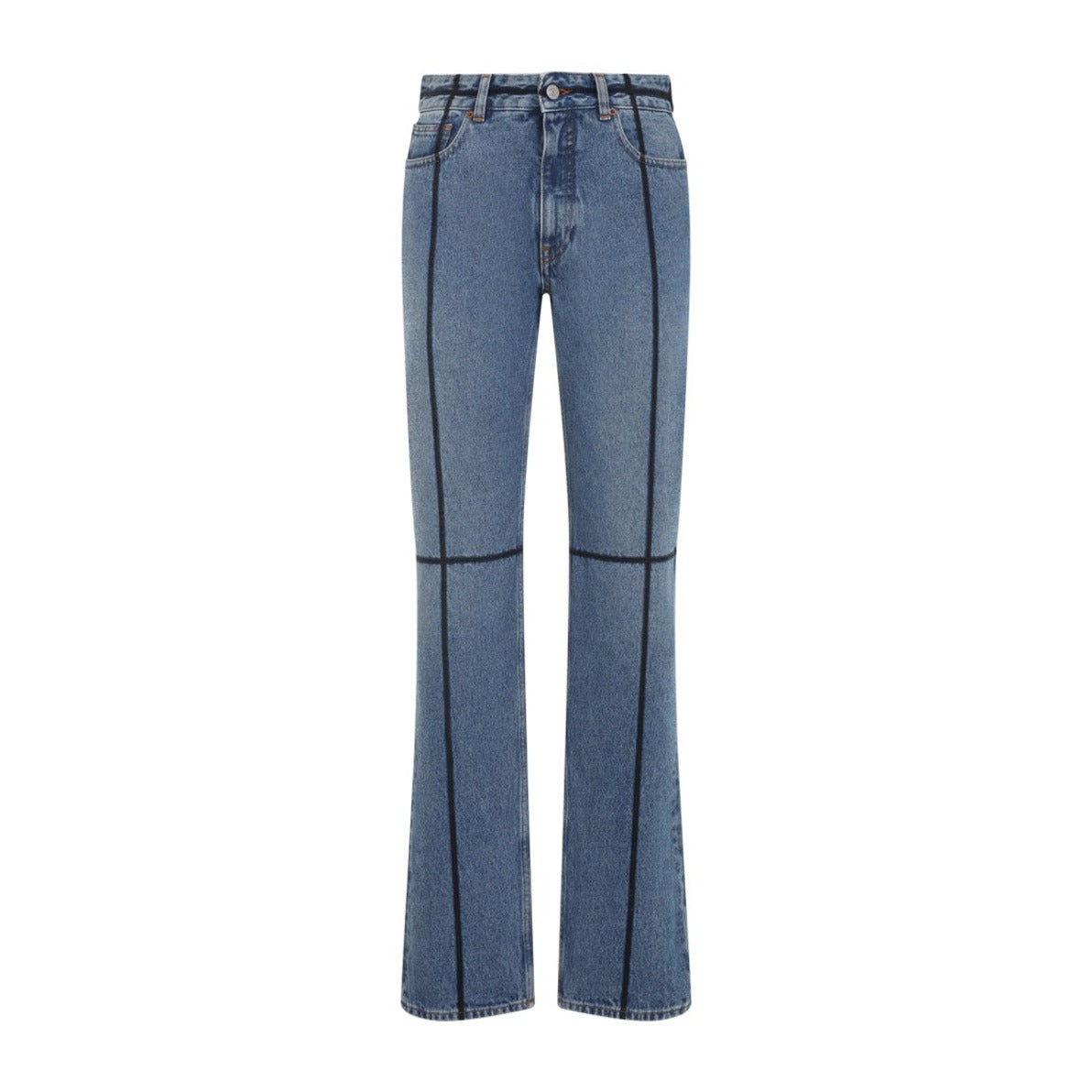 Flared Blue Jeans With Contrasting Stitching