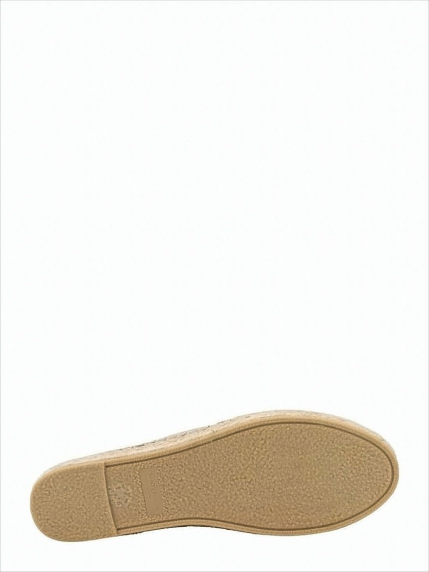 Smooth Leather Flat Shoes with Woven Espadrille Trim