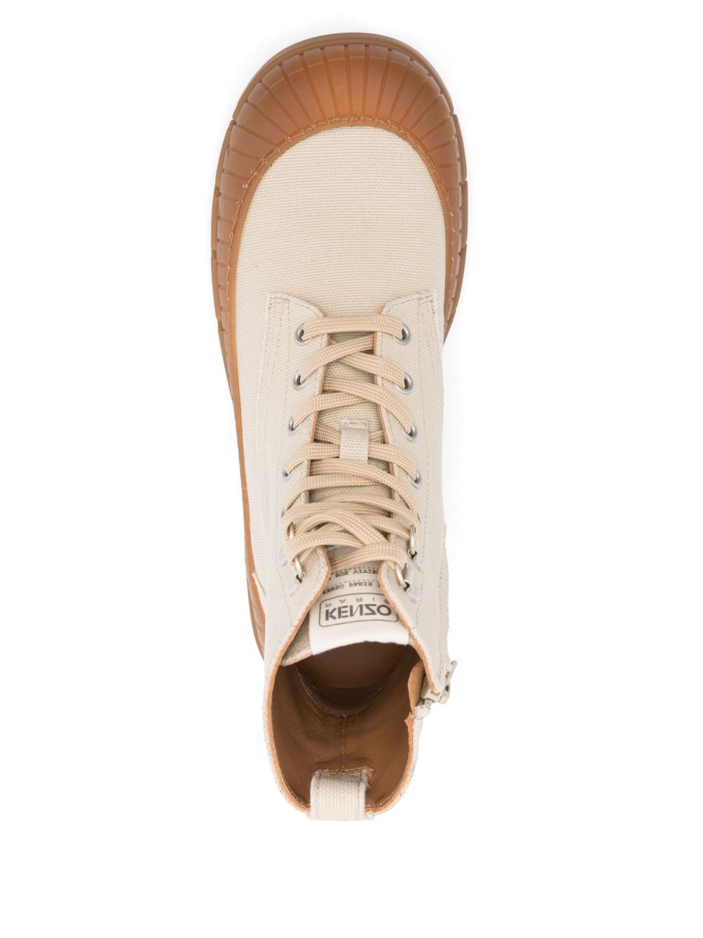 Front Lace-Up and Side Zip Light Beige Boots