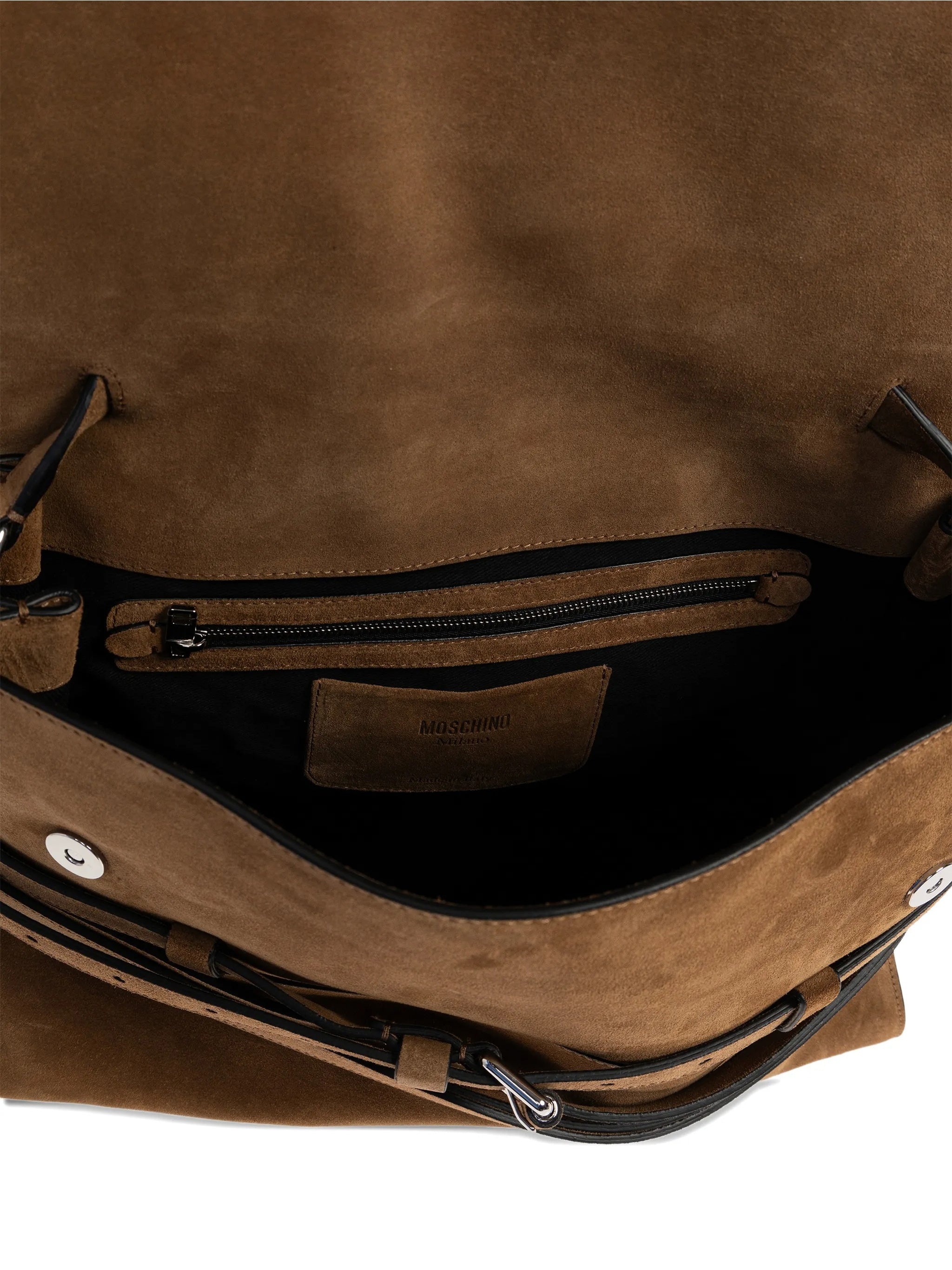 Brown Large Rectangular Suede Handbag With Belts