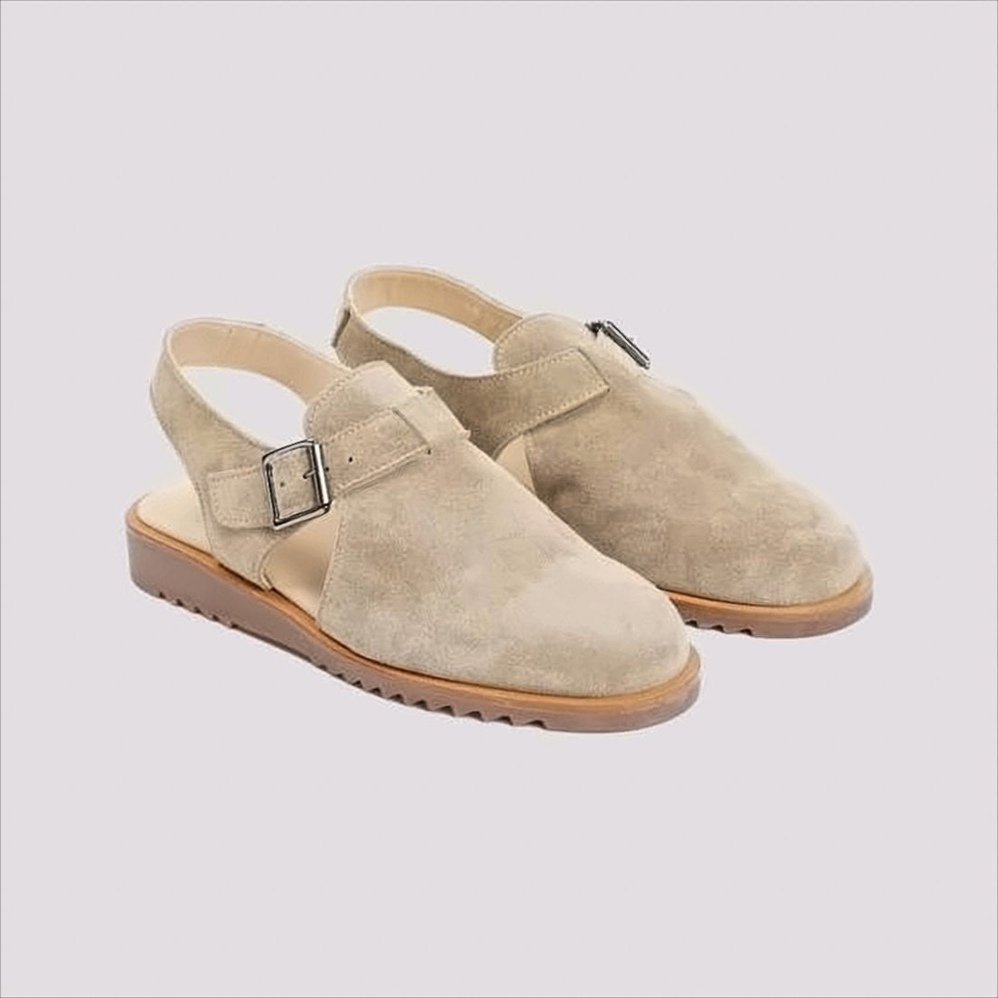 Closed-Toe Suede Sandals with Adjustable Slingback Strap