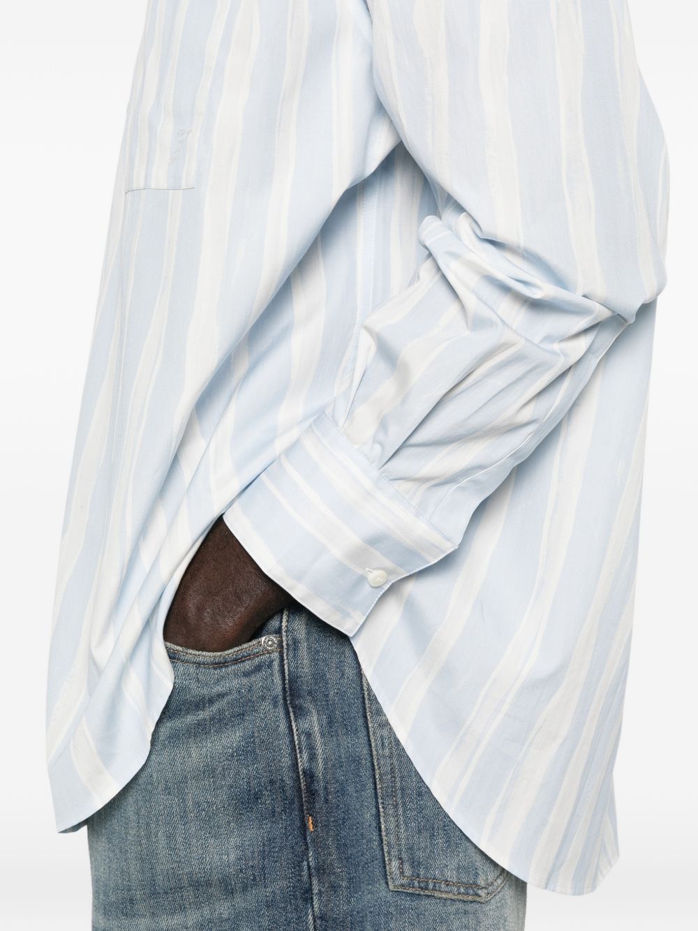 Relaxed Fit White Striped Silk-Nylon Shirt