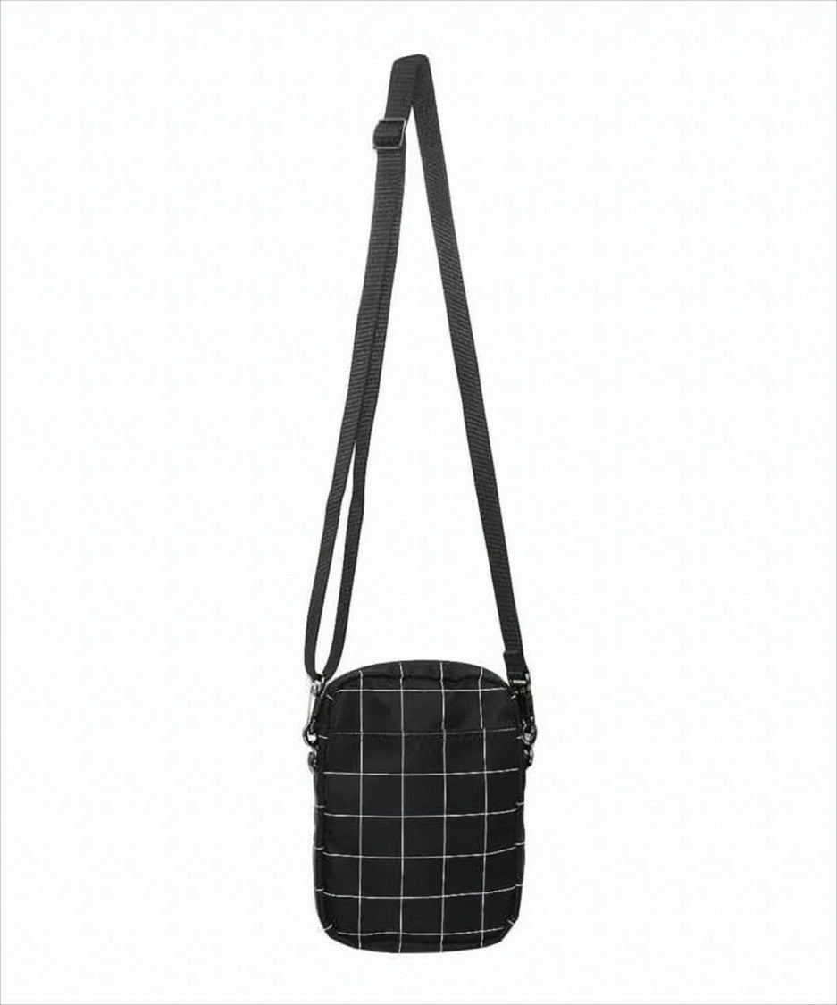 Compact Nylon Crossbody Bag With Grid Pattern