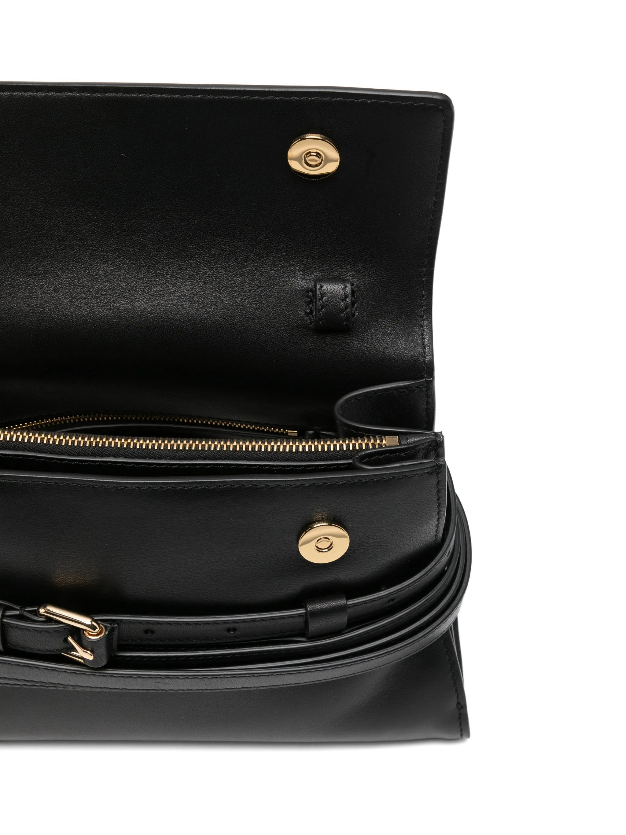 Fold-Over Nappa Leather Shoulder Bag With Gold