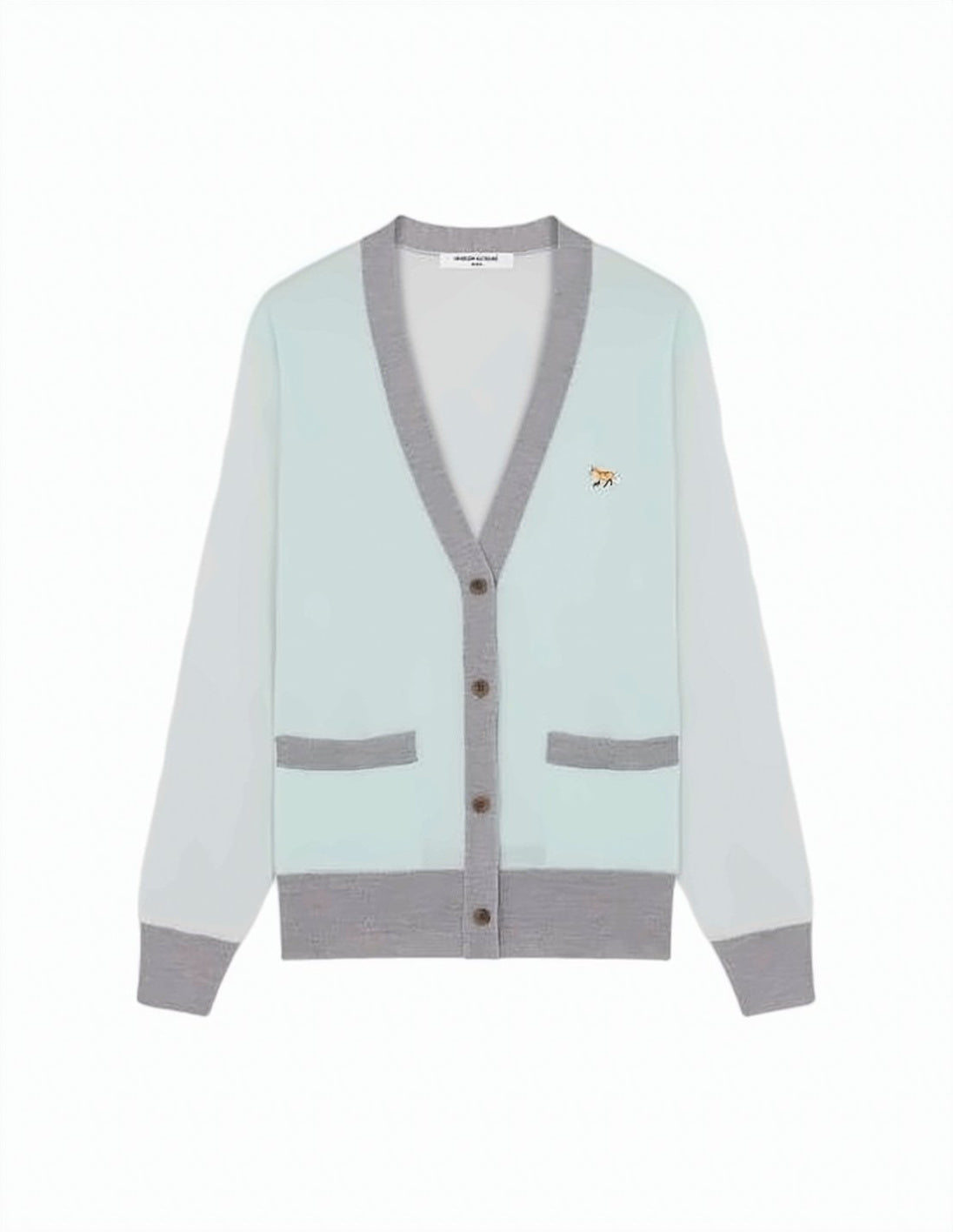 Wool Cardigan with V-Neck and Embroidered Fox