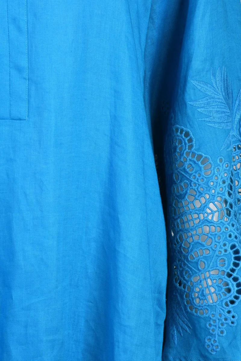 Sangallo Embroidery Kaftan Dress - Turquoise