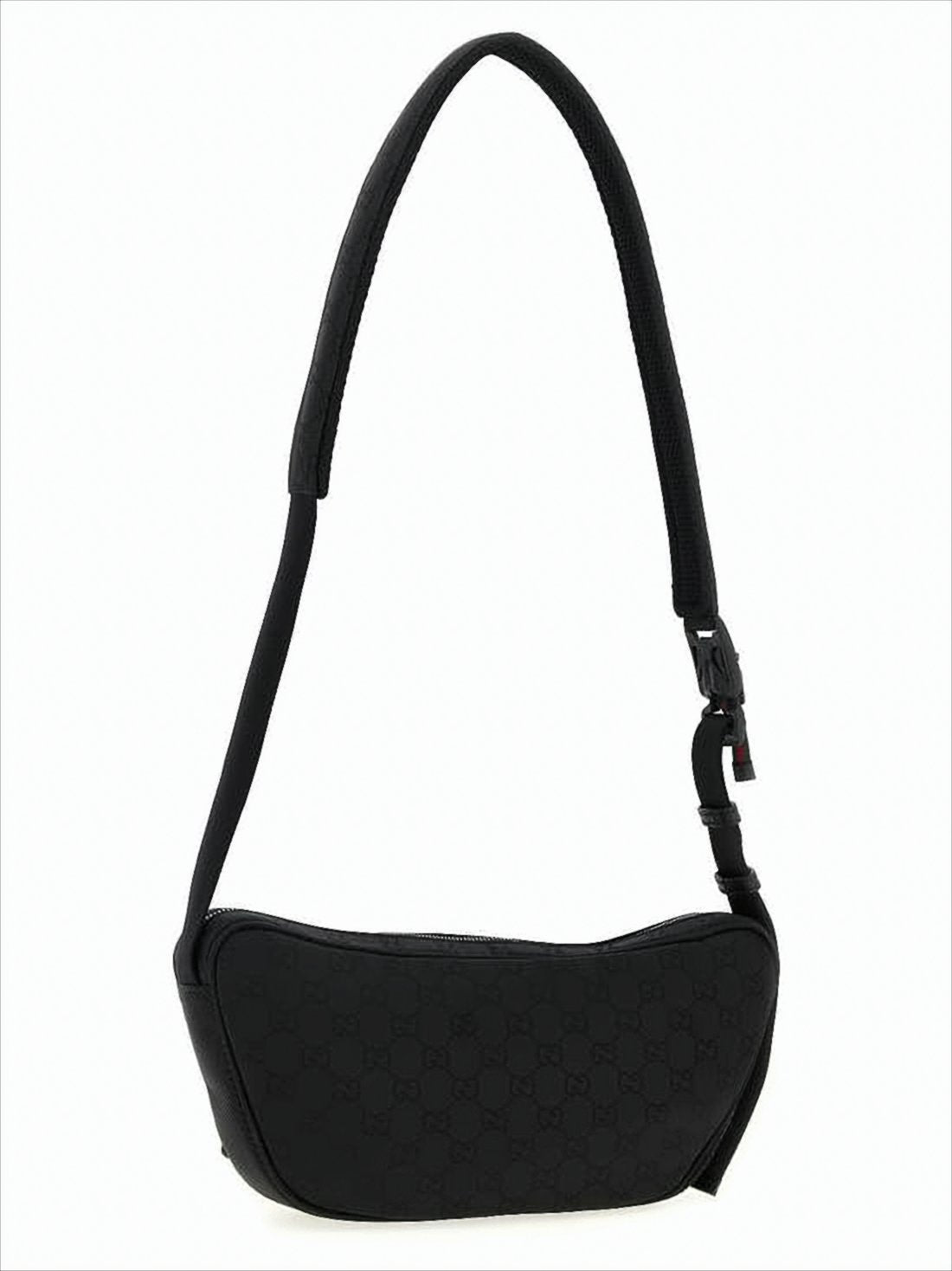 Black Nylon Shoulder Bag with Embossed Pattern