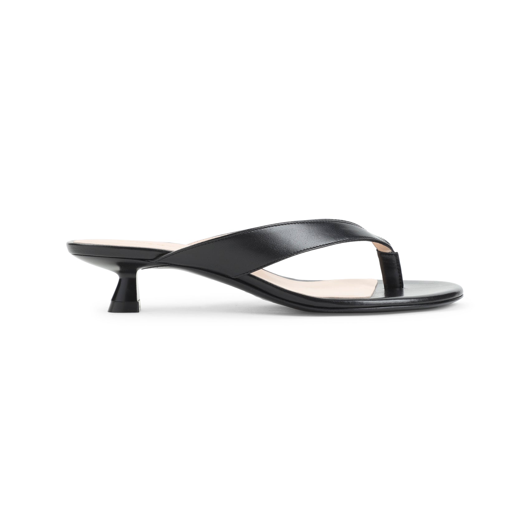 Black Leather Sandals with Sculpted Kitten Heel