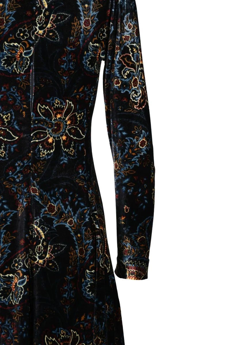 Flared Velvet Dress - Night Blue