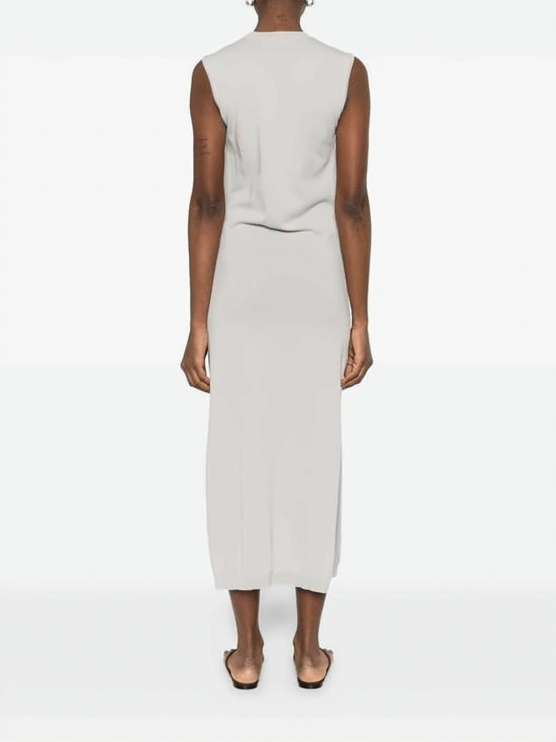 Sleeveless Grey Midi Dress with Fabric Belt