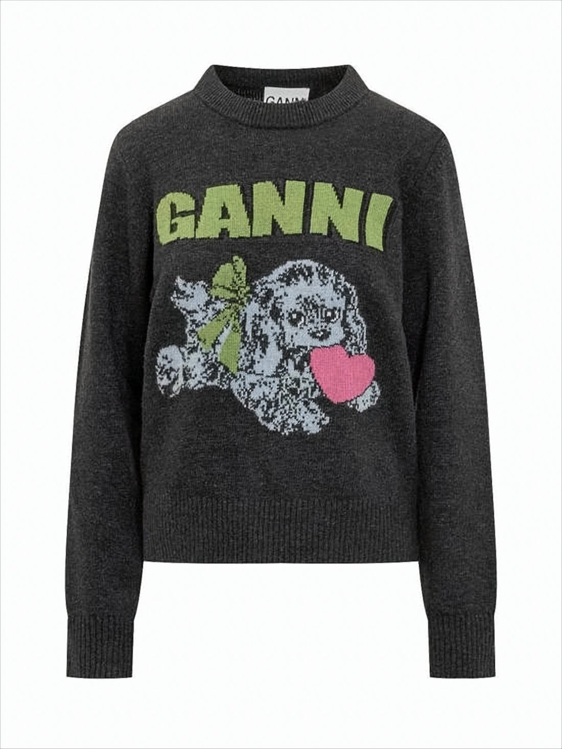 Graphic Knit Sweater with Playful Dog Motif
