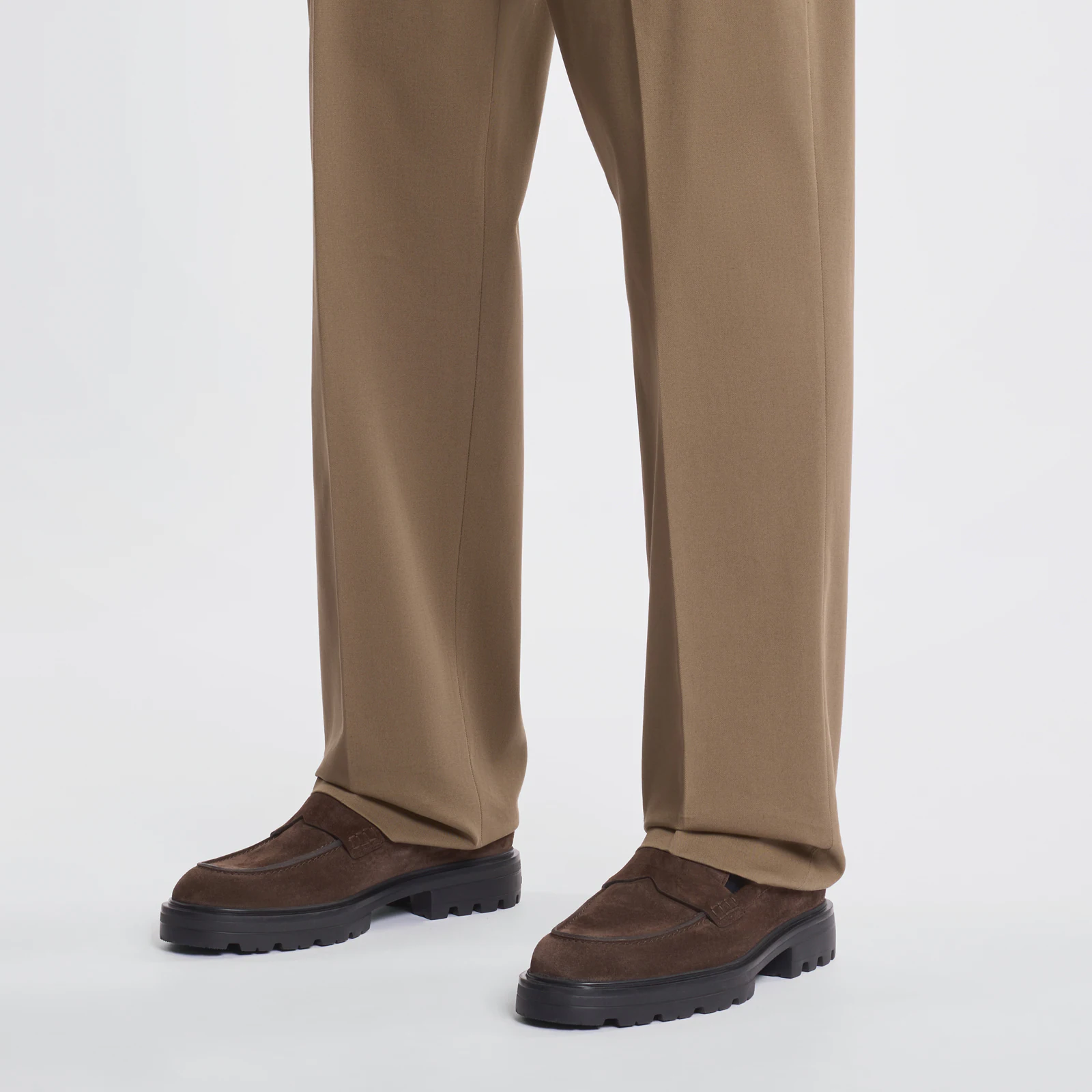 Elegant Brown Suede Moccasins With Rubber Sole