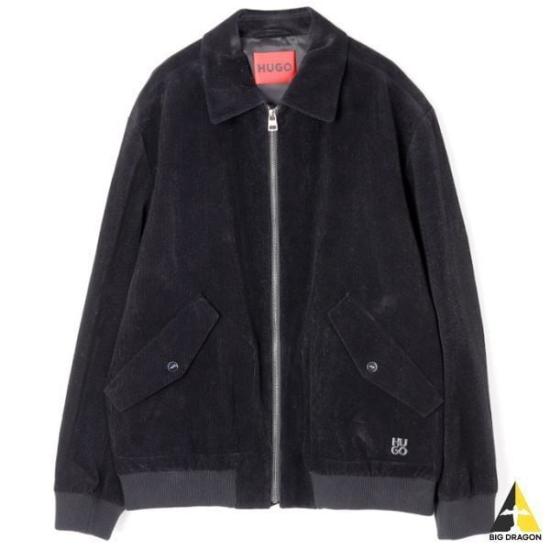 Black Cotton Bomber Jacket with Flap Pockets and Subtle Logo
