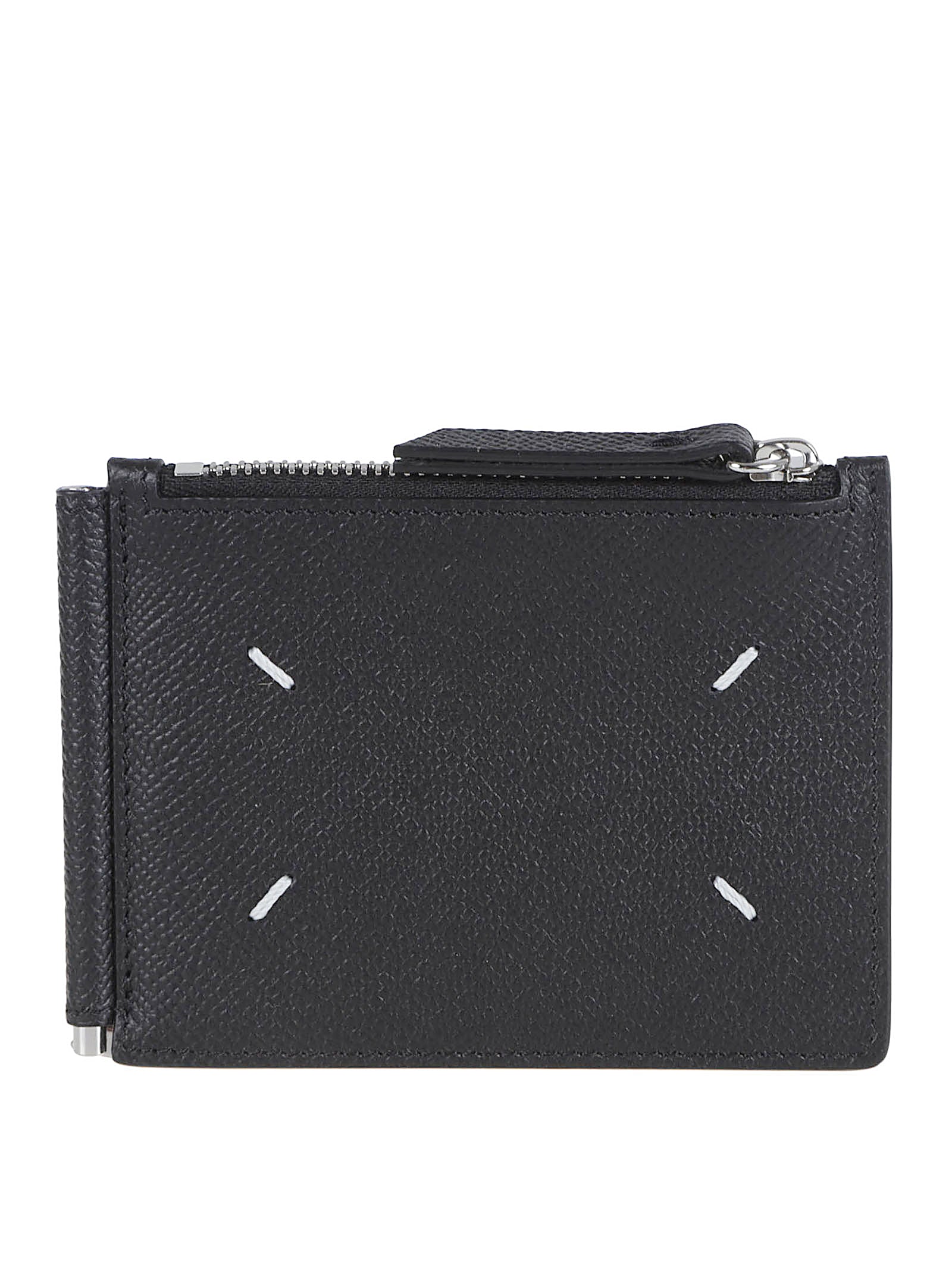 Bifold Money Clip Wallet in Textured Black Leather