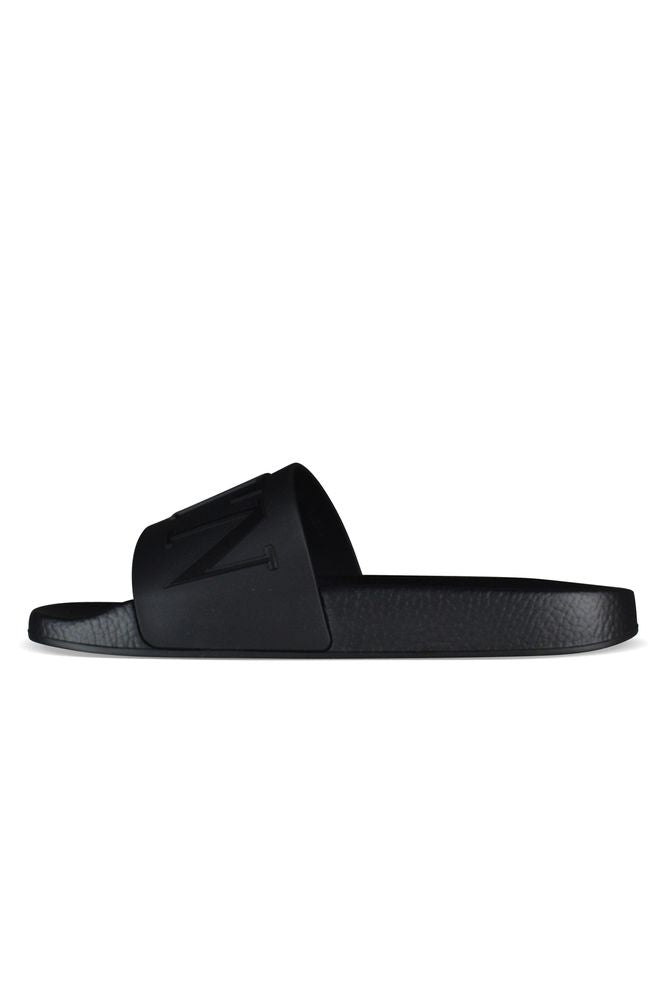 Black Rubber Flip-Flops With Raised Logo Detail