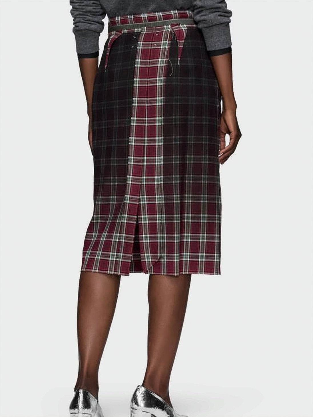 Plaid Midi Skirt with Gradient Effect
