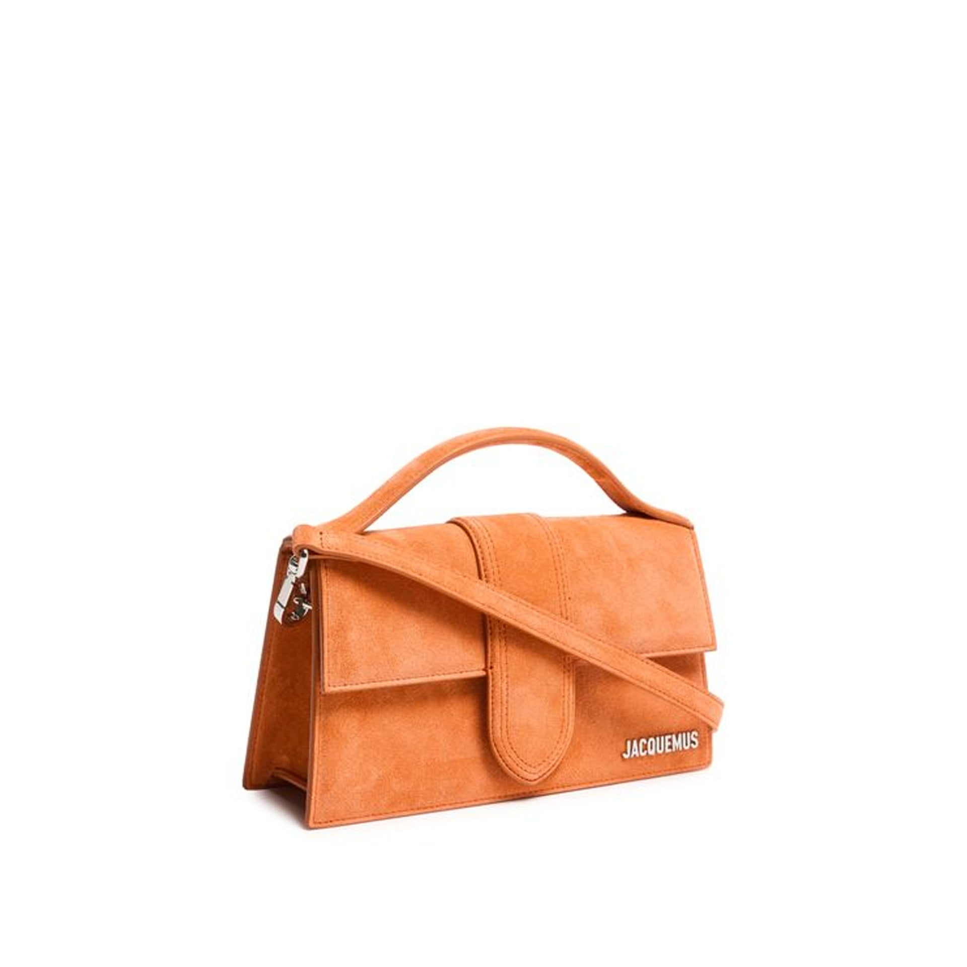 Structured Orange Leather Shoulder Bag With Suede Effect